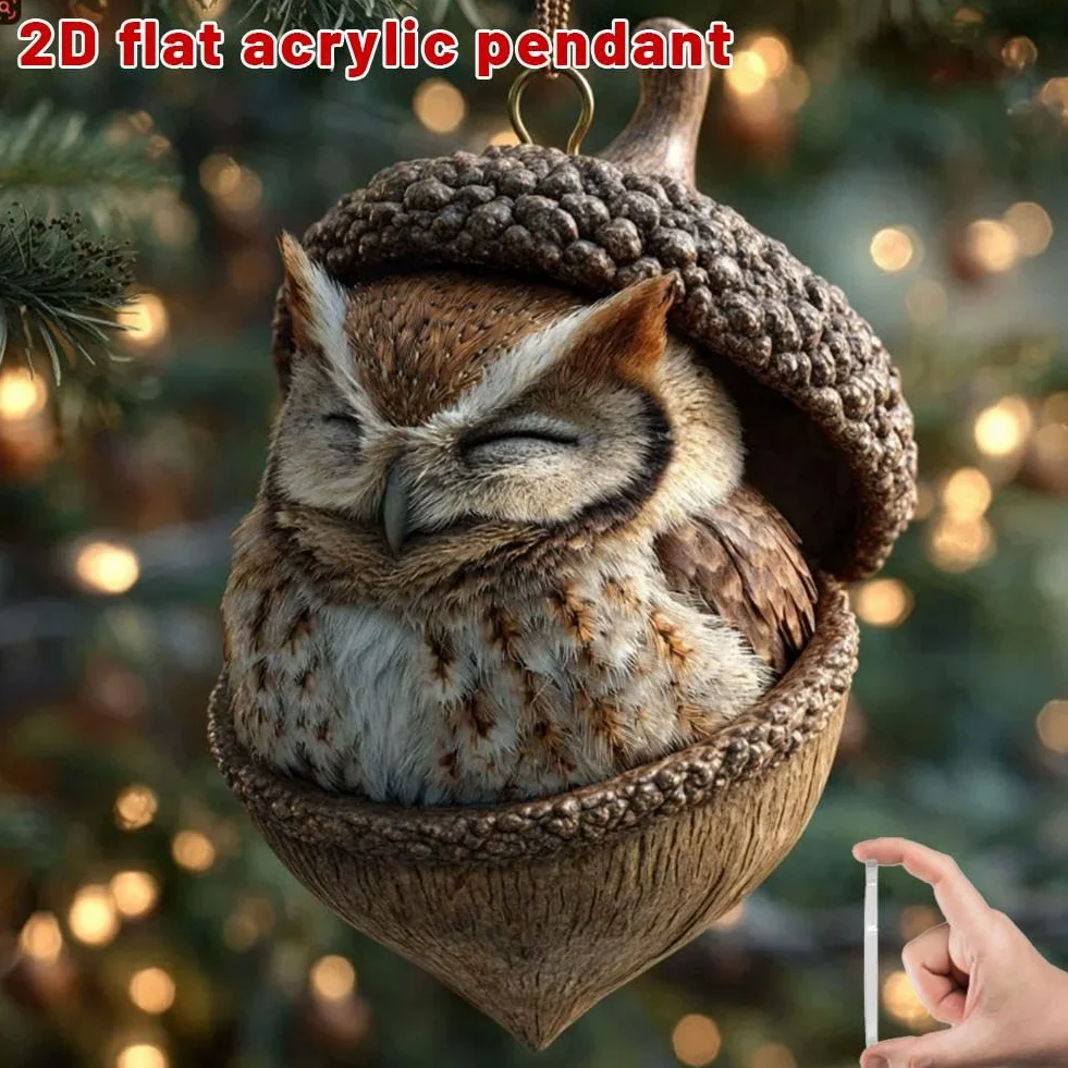 Ozdoby żołędziowe ze zwierzętami, 6-pak lis i sowa dekoracje choinkowe, rustykalne ozdoby akrylowe do całorocznej dekoracji domu, akcenty na półkę i wieniec, wyjątkowy prezent dla miłośników zwierząt