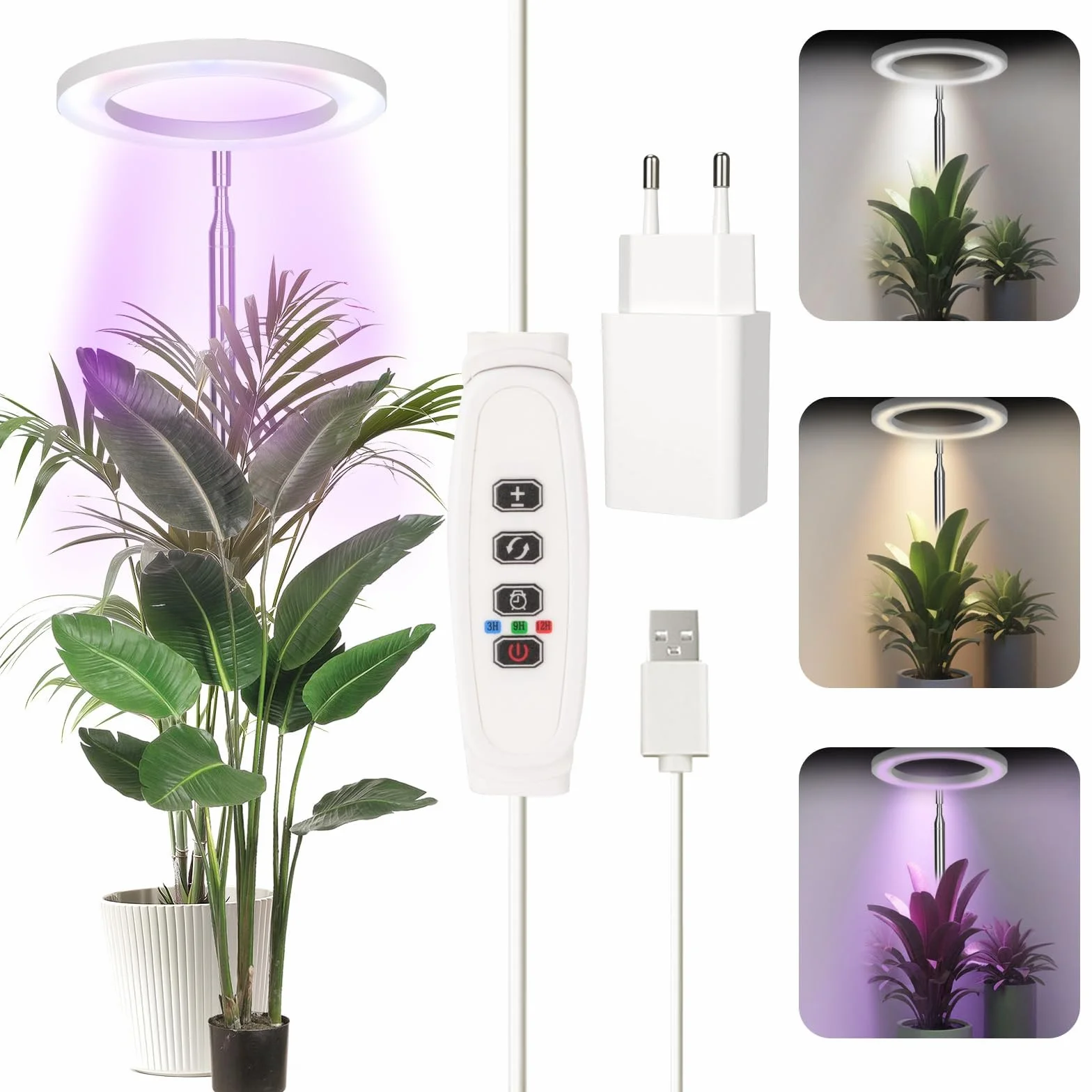 Lampa Roślinna Led Full Spectrum dla Roślin Domowych, Wysokość Regulowana do 148 cm, Wyposażony w 72 Diody Led, 3-Stopniową Regulację Jasności, Timer 3/9/12 Godzin