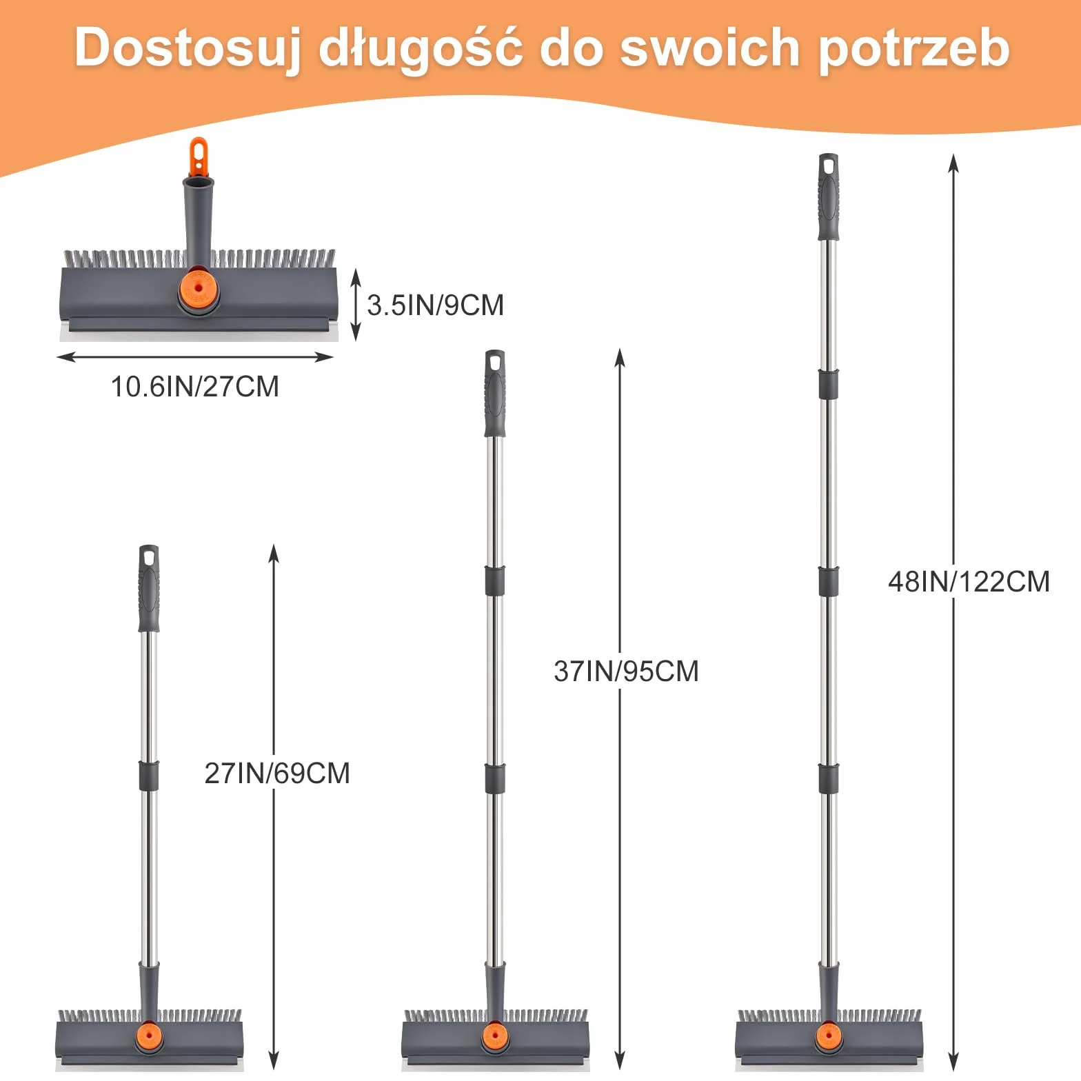 Mitclear Szczotka do Szorowania Podłóg z Długim Uchwytem(122cm), Szczotka do Szorowania 3 w 1 ze Sztywnym Włosiem i Ściągaczką do Szorowania Podłóg w Kuchni, Łazience, Tarasie, Patio, Garażu