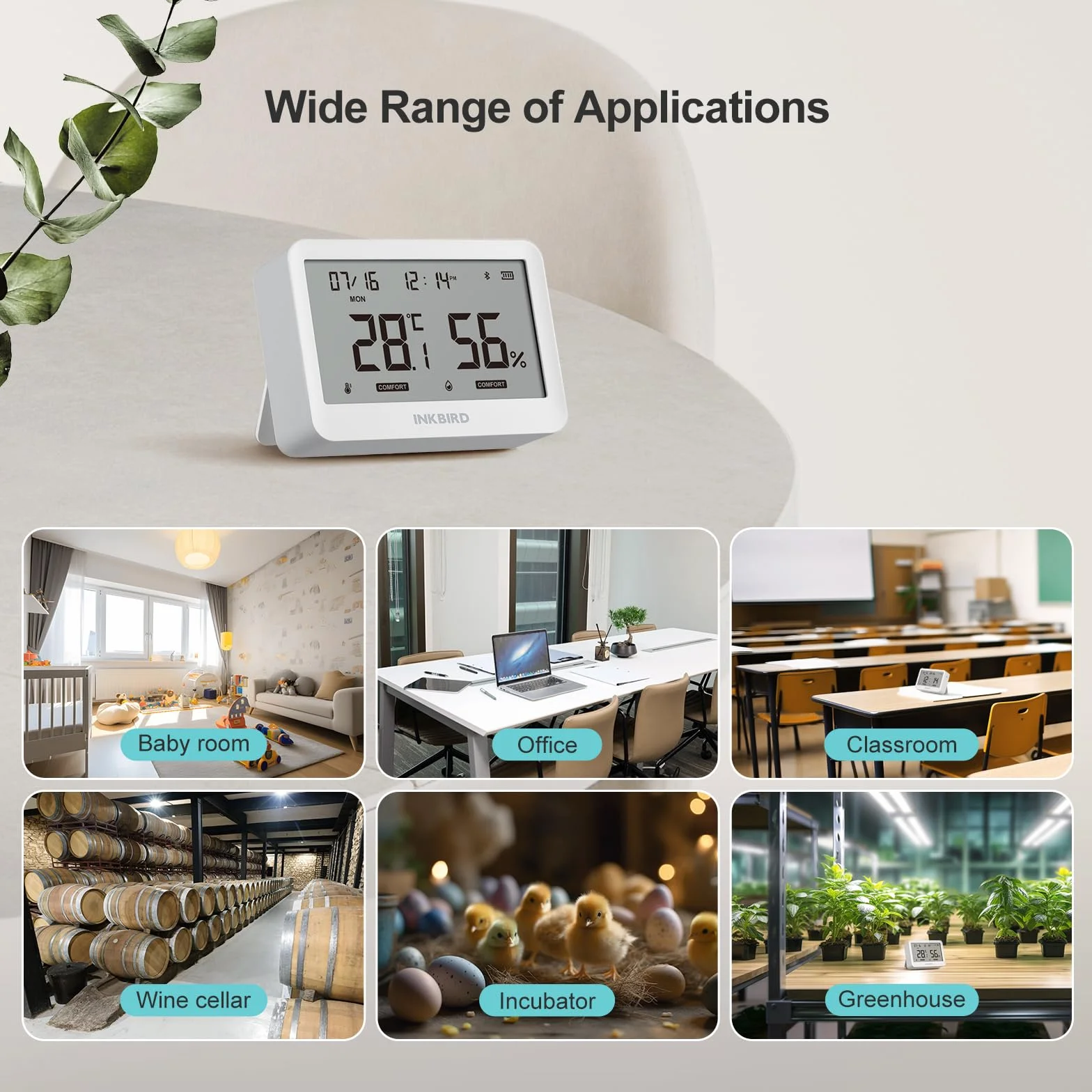 Inkbird ITH-21-B Bluetooth termometr z higrometrem, rejestrator danych, temperatura, wilgotność powietrza z bateriami, dwa tryby wyświetlania, higrometr, termometr wewnętrzny z aplikacją