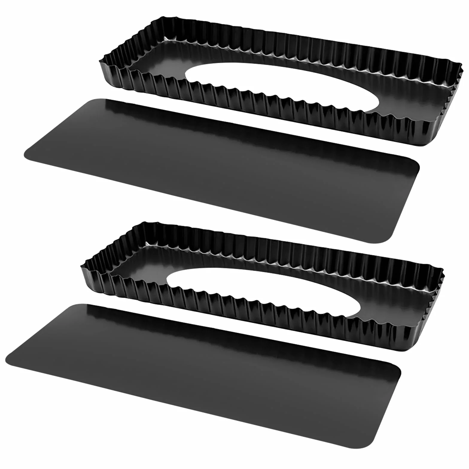 2 sztuki foremek do tarty z wyjmowanym dnem, powłoka zapobiegająca przywieraniu, forma do quiche 35 × 11 cm, prostokątna forma do tarty, forma do quiche z powłoką z falistym brzegiem do