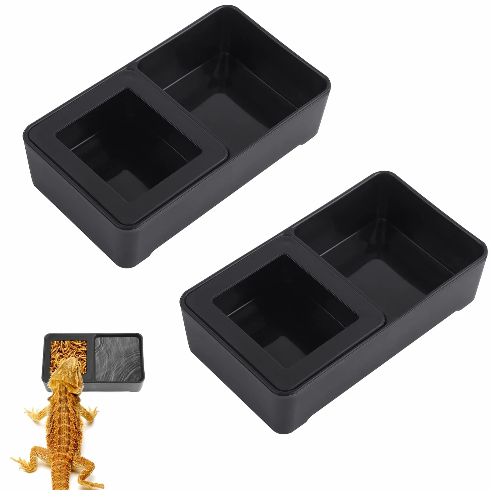 TIESOME Podwójna miska na jedzenie dla gadów 10 cm x 5,5 cm naczynie na wodę zdejmowany podajnik