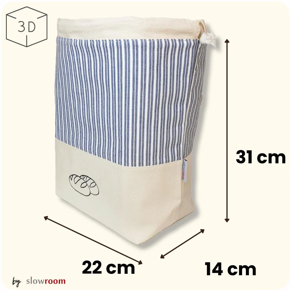 slowroom Worek na chleb do przechowywania chleba i utrzymania świeżości 3 w 1 – kosz na chleb z materiału – torba na pieczywo z bawełny – chlebak 32 x 35 cm, niebieski