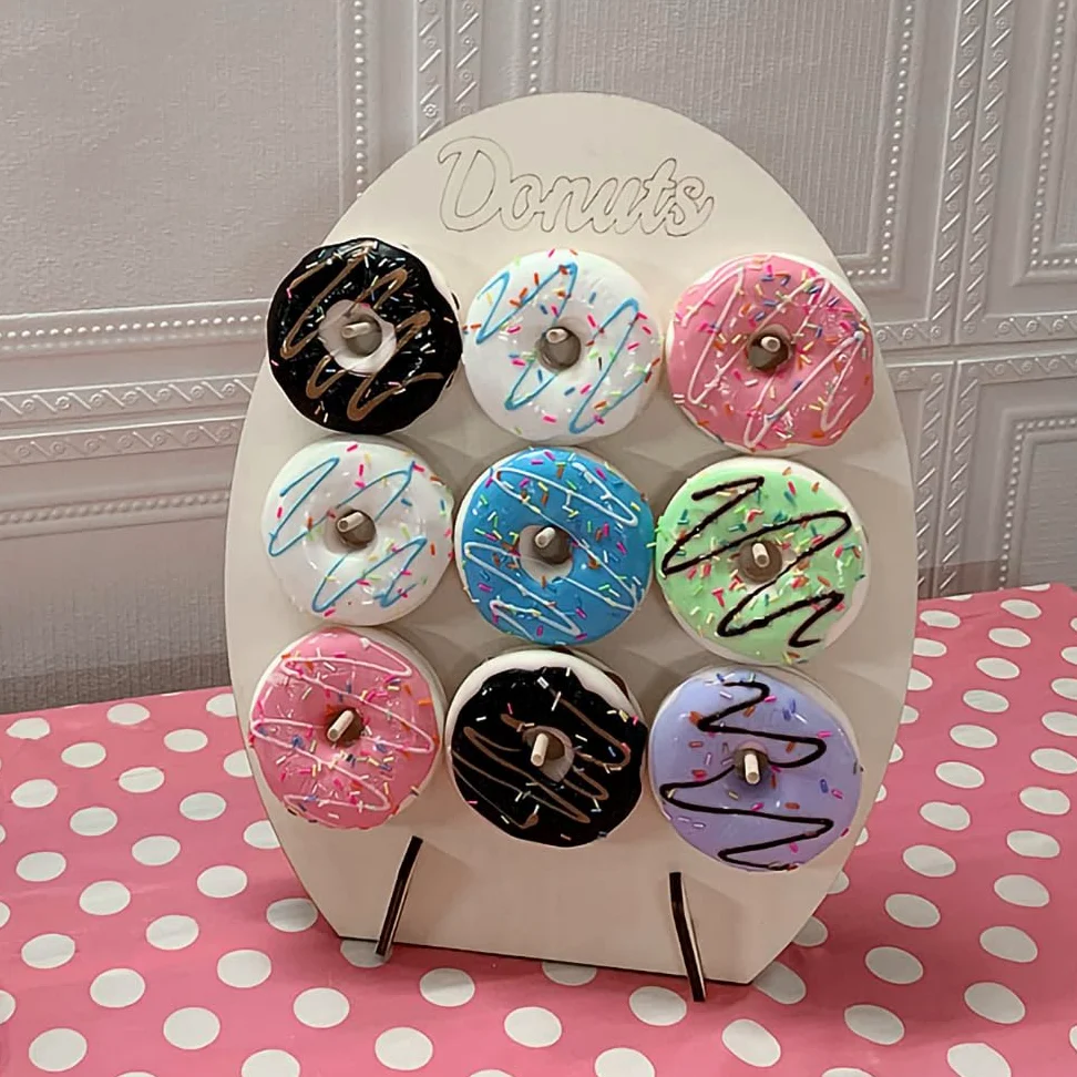 Stojak na pączki, 2 szt., 9 pączków, stojak ścienny na pączki, drewniana tablica na pączki, stojaki na słodkie ciasto, na urodziny, wesela, przyjęcia, upominki, artykuły do domu, 30 x 40 cm
