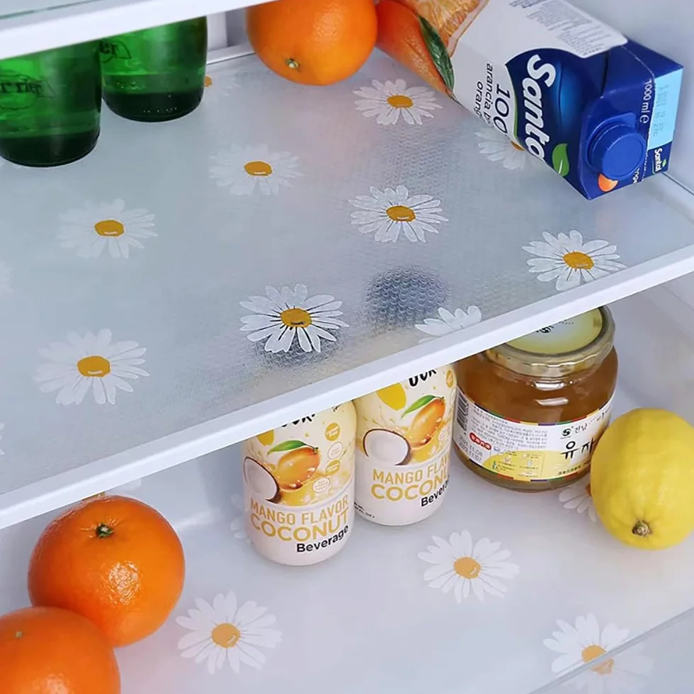 Antybakteryjne maty do lodówki, stokrotki, antypoślizgowe, nadają się do prania, odporne na wilgoć, do lodówki, do kuchni, szafy, na stół, szufladę, 45 x 30 cm, 8 sztuk