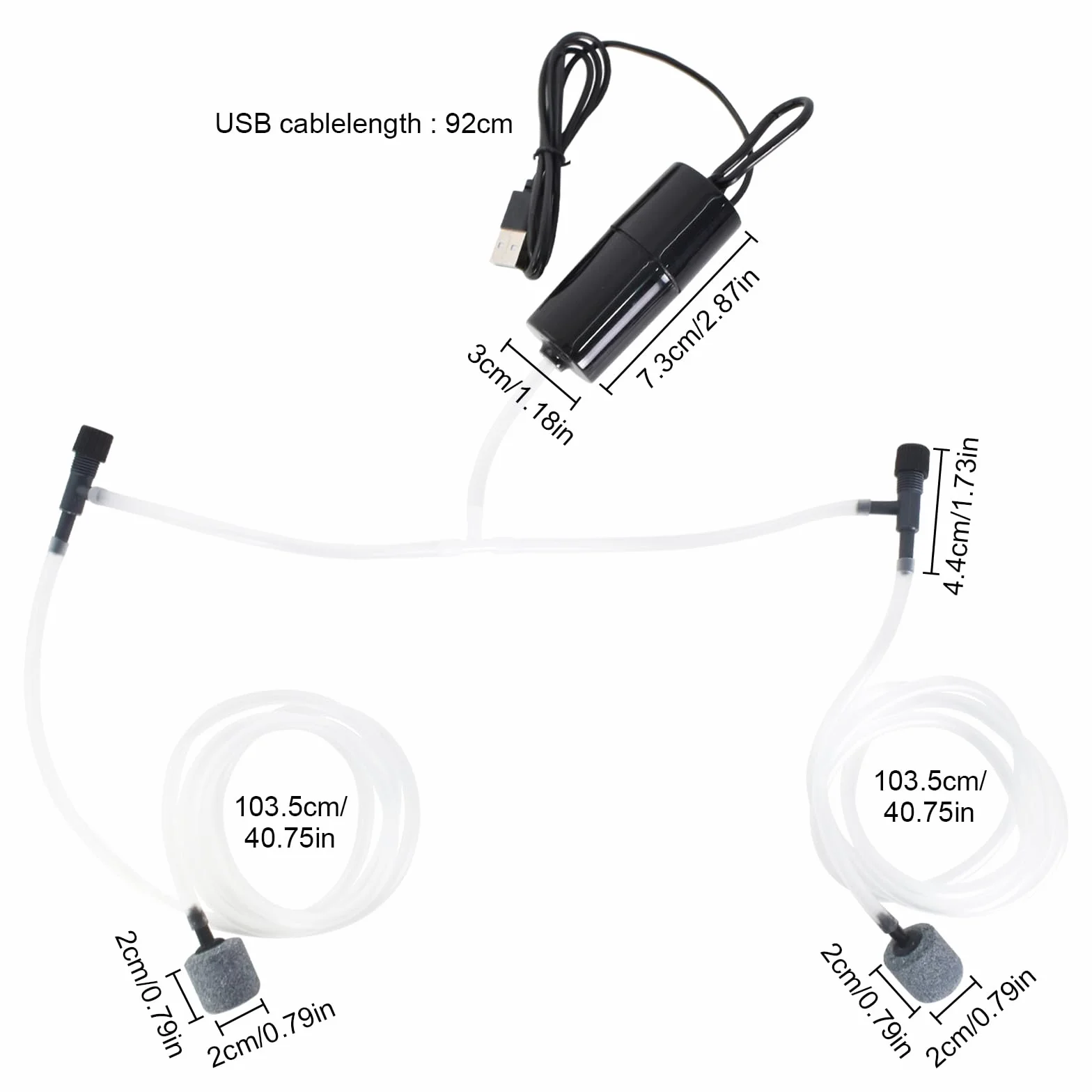 Colexy Oxygen USB pompa powietrza do akwarium przenośna mini z 2 kamieniami i wężami