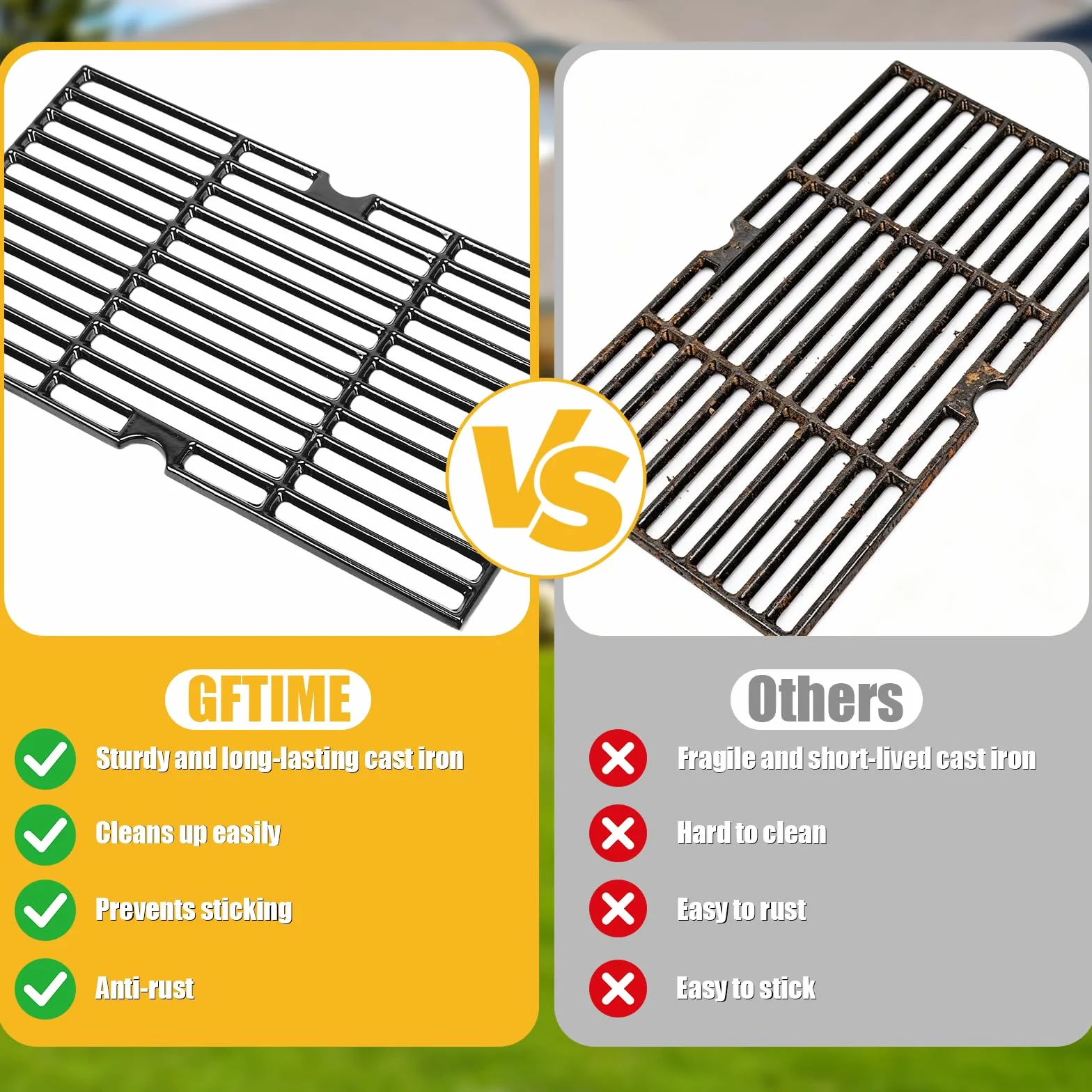 GFTIME 43 cm x 24 cm żeliwny ruszt do gotowania dla grilli Charbroil, 3 sztuki