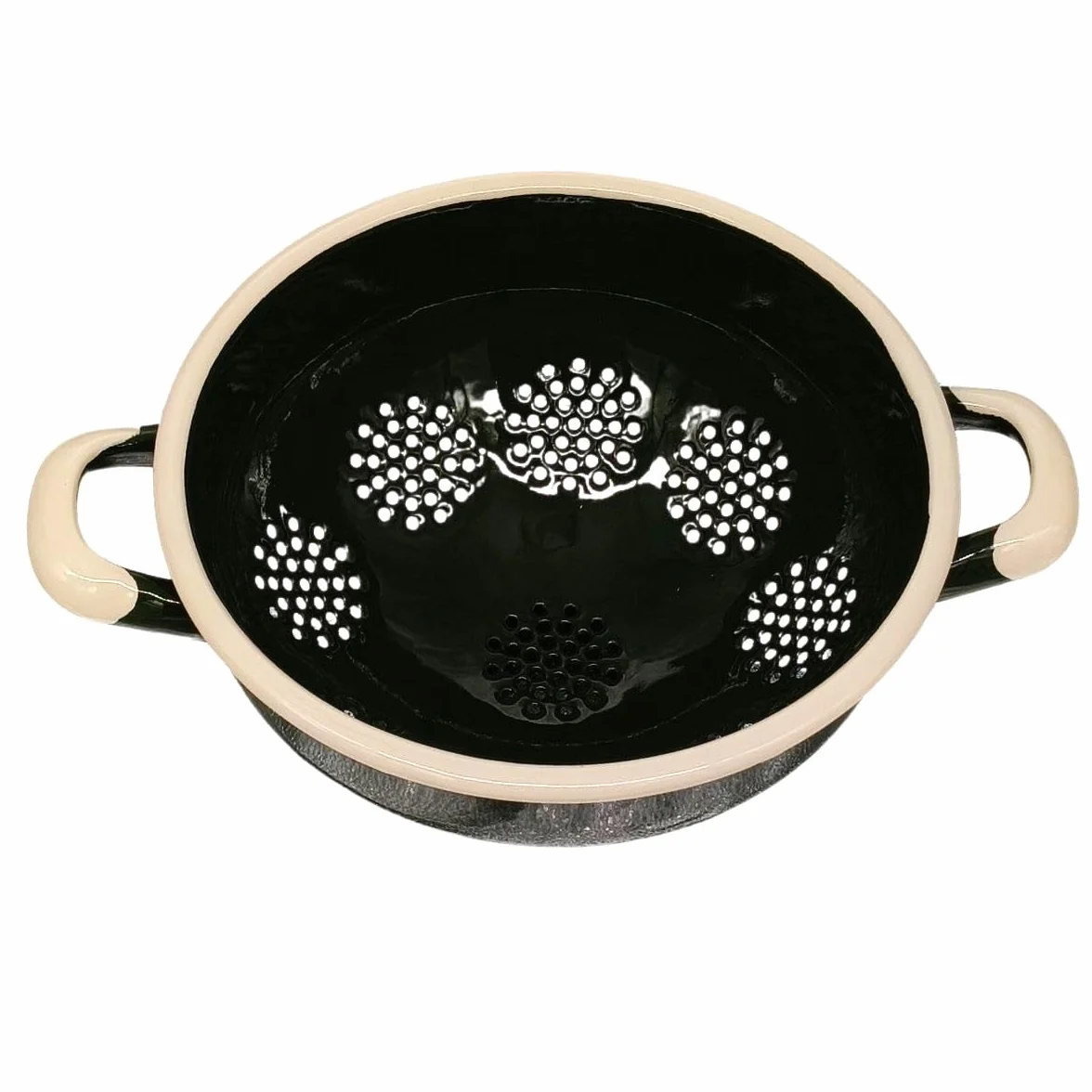Durszlak emaliowany zielony na nóżce 2,4 L ręcznie robiony stal emaliowana styl retro vintage rustykalny farmhouse do makaronu warzyw i owoców średnica 22 cm