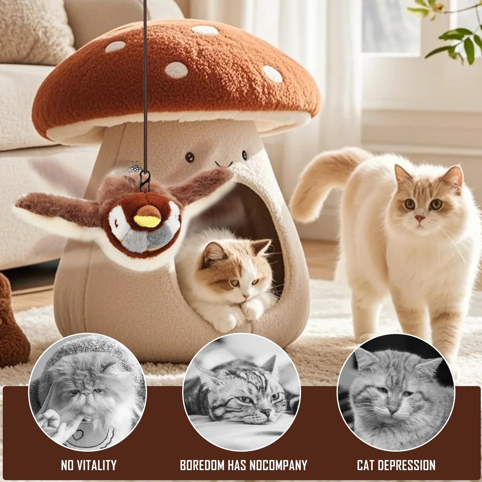 MplehDa Zabawka dla kotów, interaktywna zabawka dla kotów, latający ptak dla kotów, symulowany ćwierkający ptak, Flappy Bird Cat Toy automatyczna zabawka dla kotów