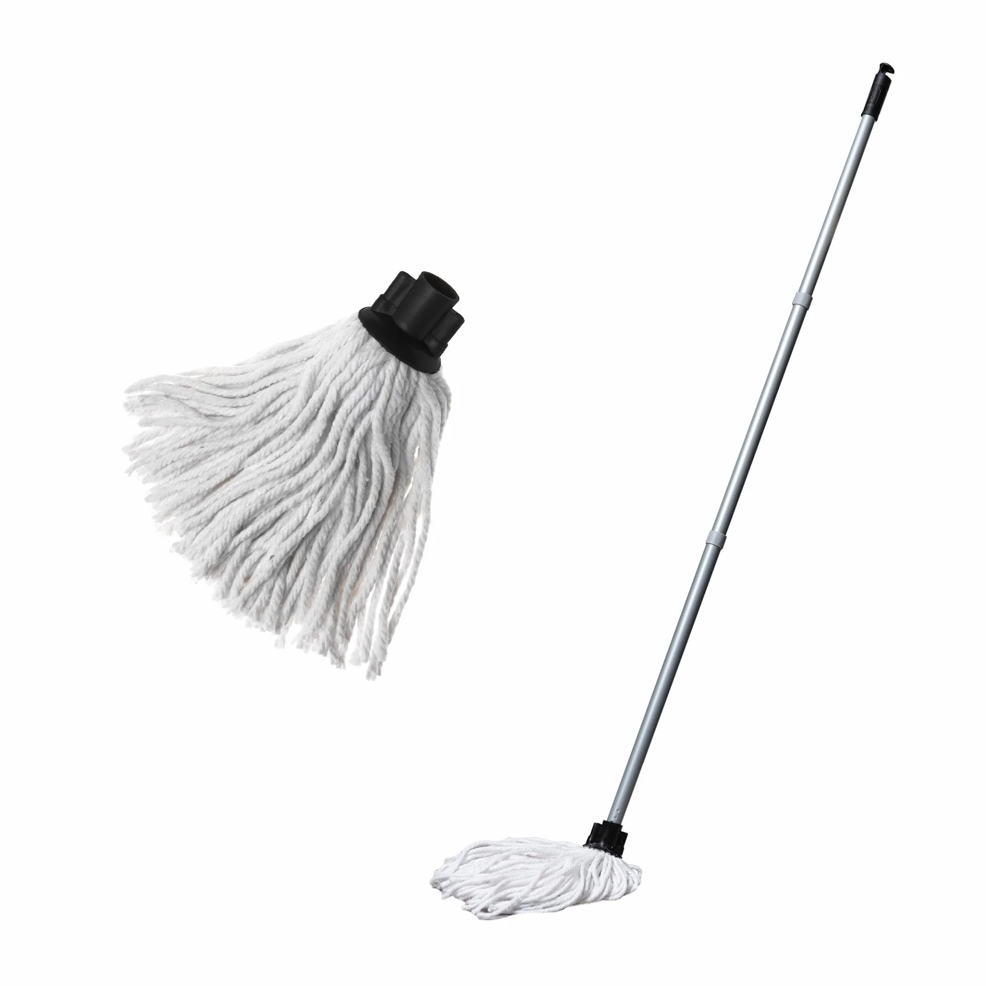 Addis Mop bawełniany wykonany z bawełny pochodzącej z recyklingu z 3-częściowym uchwytem i dodatkową wymienną głowicą mopa, metaliczny i szary. Łatwy montaż