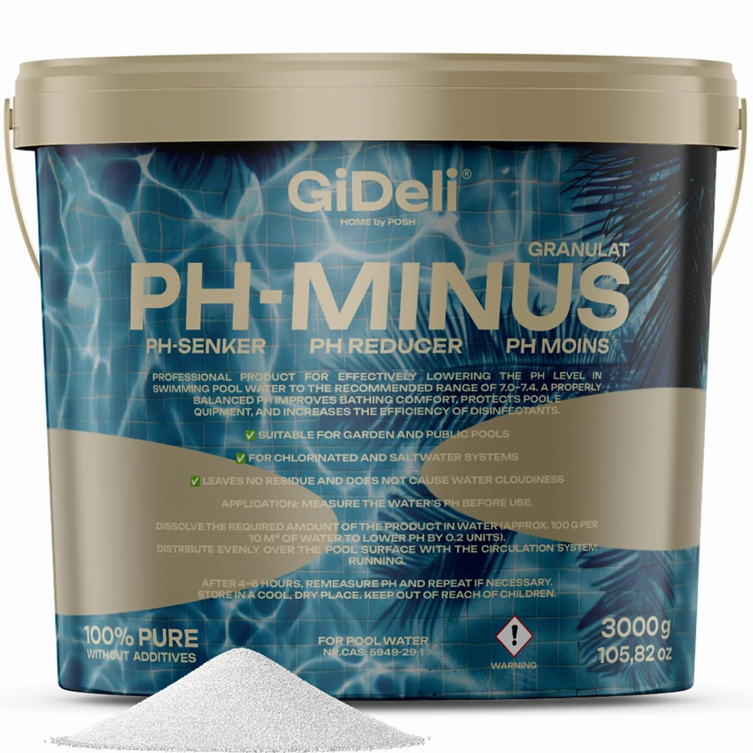 Granulat pH minus 3 kg w wiaderku, obniża wartość pH w basenie, środek do pielęgnacji wody z hydromasażem, dla krystalicznie czystej wody, idealny do wszystkich rodzajów basenów, proste dozowanie