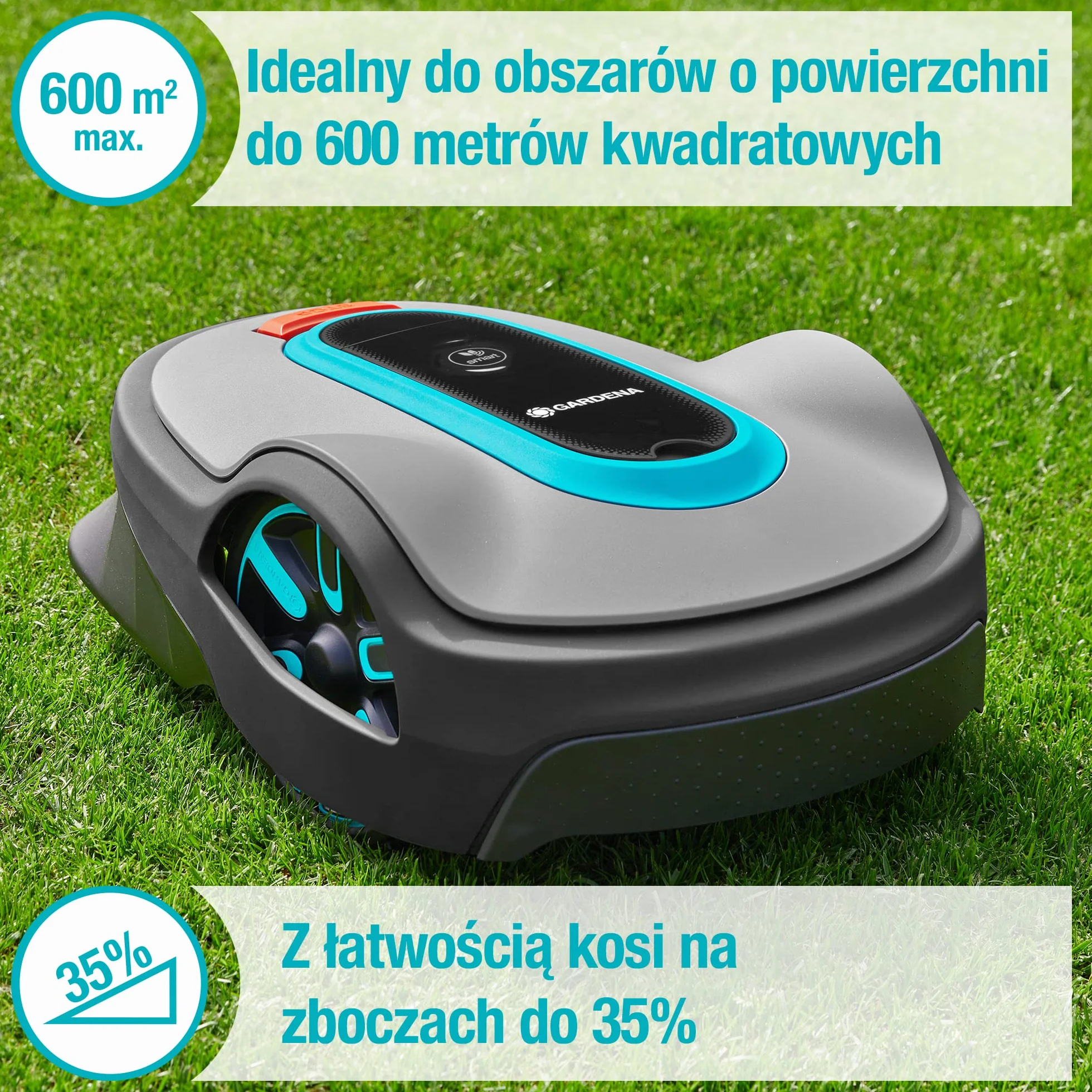 Gardena robot koszący SILENO city 600 m²: Robot koszący do 600 m², precyzyjne koszenie, ustawienia i konfiguracja w aplikacji Gardena Bluetooth, wersja PL (15010-32)