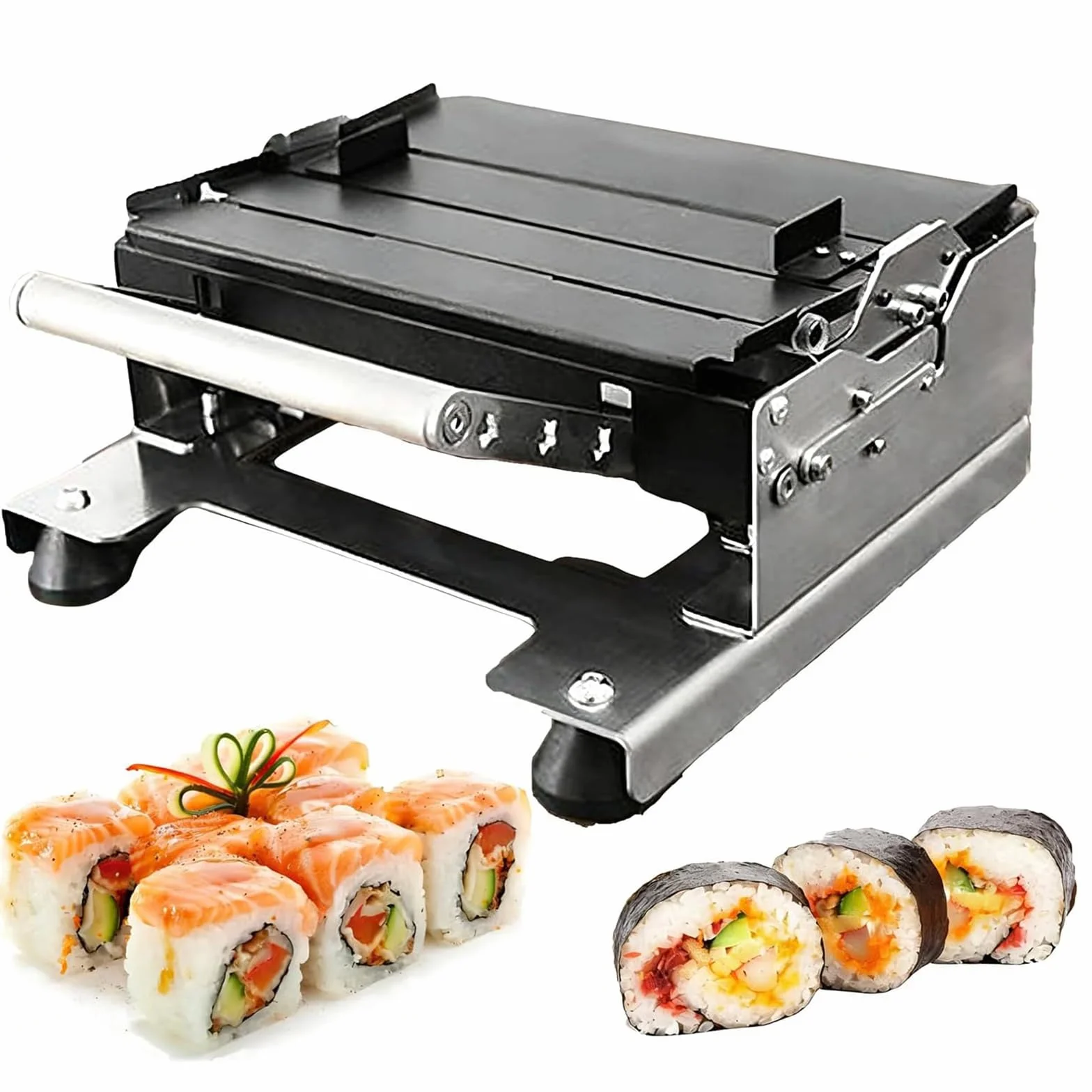 Ręczny wałek do sushi - zestaw do robienia sushi ze stali nierdzewnej z formami - szybko zrób 3-5 rolek sushi w ciągu 1 minuty, idealny do domowej kuchni