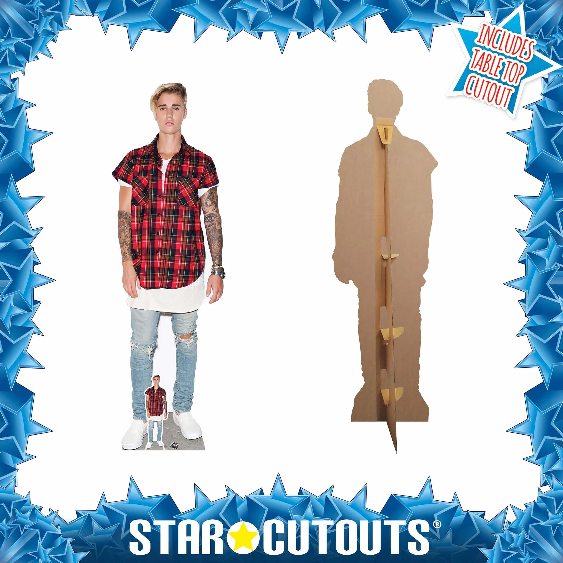 STAR CUTOUTS SC2019, 172 x 53 x 172 cm Justin Bieber czerwono-czarny karton o naturalnej wielkości cięty kolor, jednolity, wielokolorowy