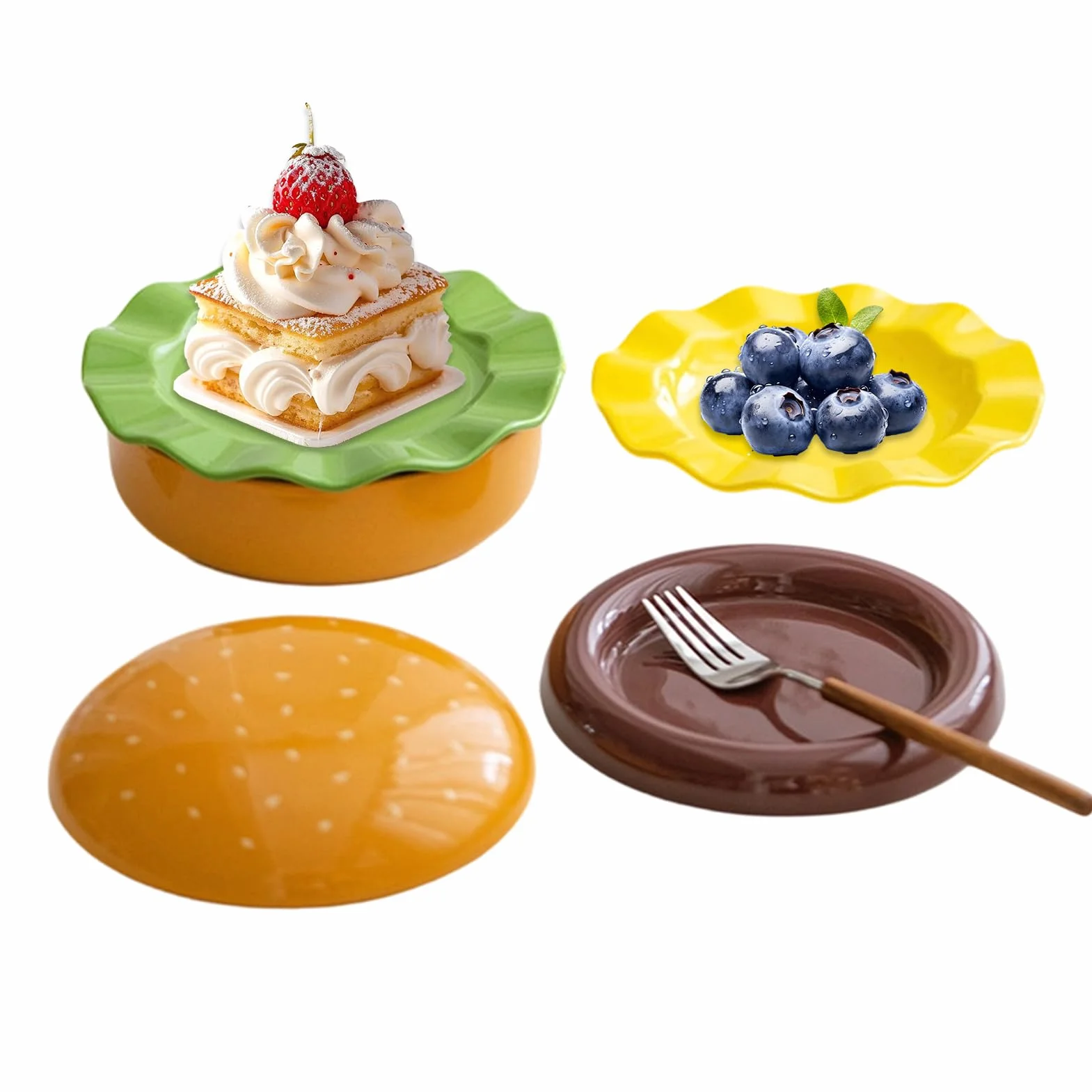 Generisch Zestaw talerzy do burgerów – naczynia ceramiczne nadają się do kuchenki mikrofalowej, zestaw talerzy w kształcie hamburgera, do domu, restauracji, na kemping, piknik, imprezę, święta
