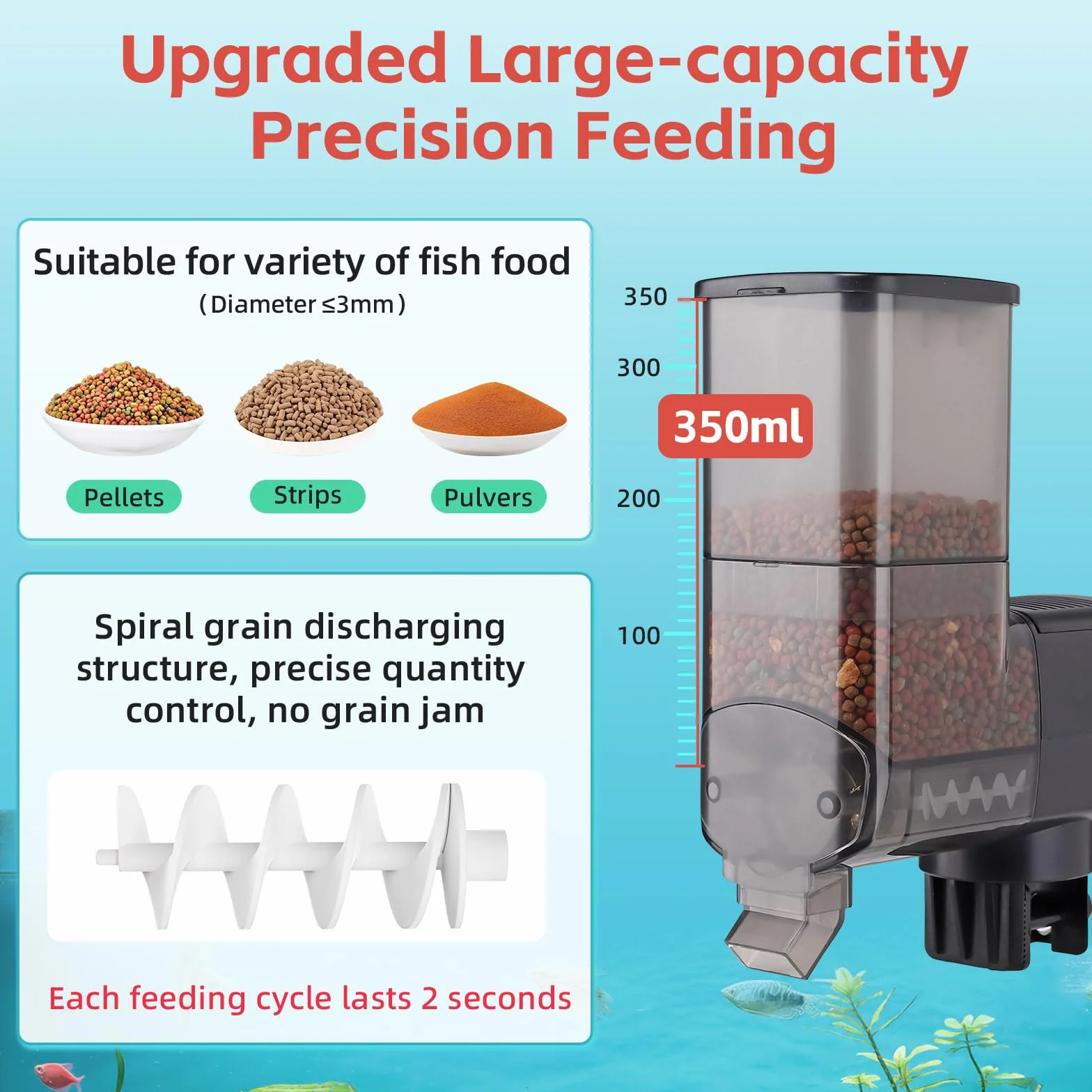 hygger Automatyczny dozownik karmy dla ryb, 350 ml, automatyczny karmnik do akwarium do stawu z wyświetlaczem LCD, kontroler Fish Feeder Automatic na weekend Holiday (nie zawiera baterii)