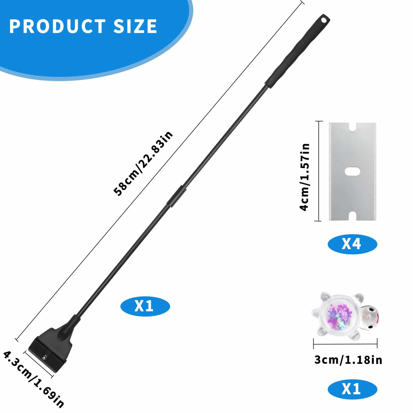 Zestaw do czyszczenia akwarium z algami ze stali nierdzewnej 58 cm 5 ostrzy czarny