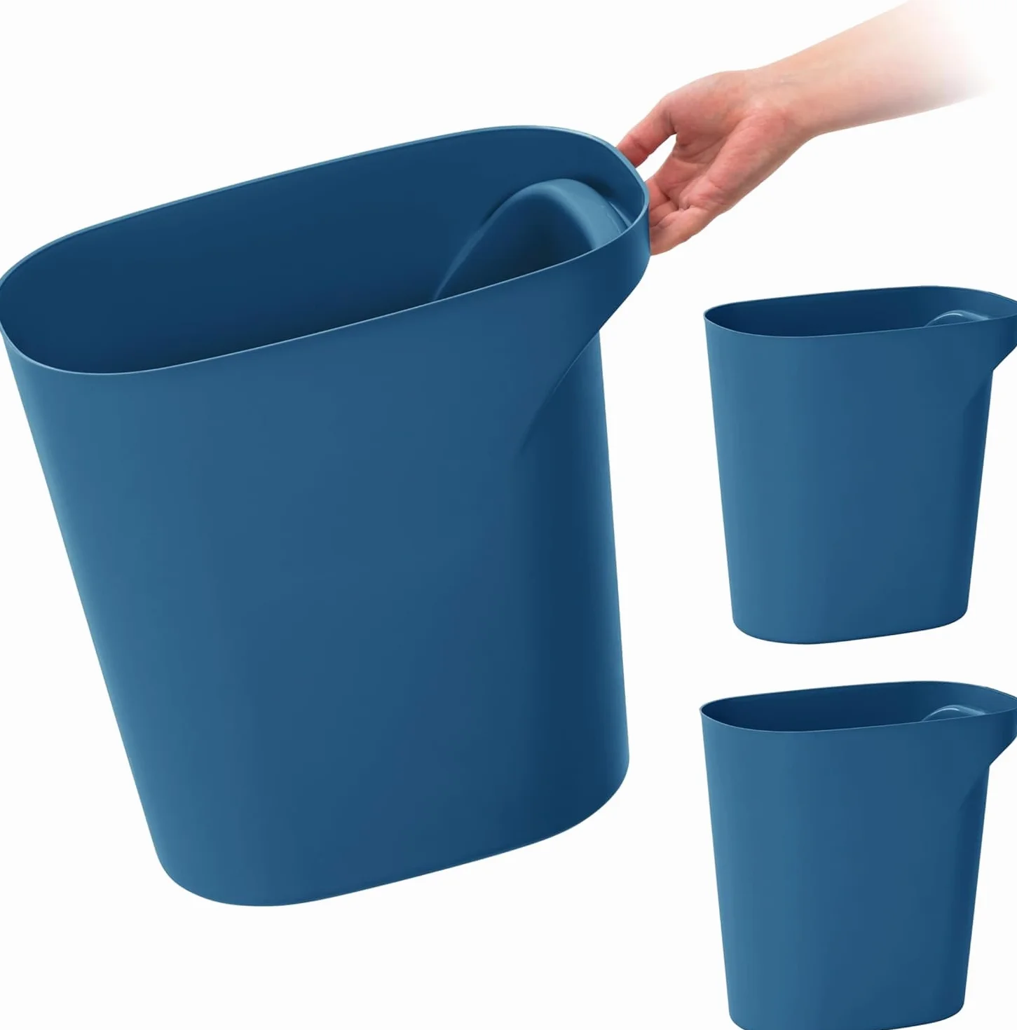 IRIS USA Kosz na śmieci z tworzywa sztucznego, 3 sztuki, z uchwytami, do domu, biura, kuchni, sypialni, łazienki, wykonany z materiałów pochodzących z recyklingu, granatowy