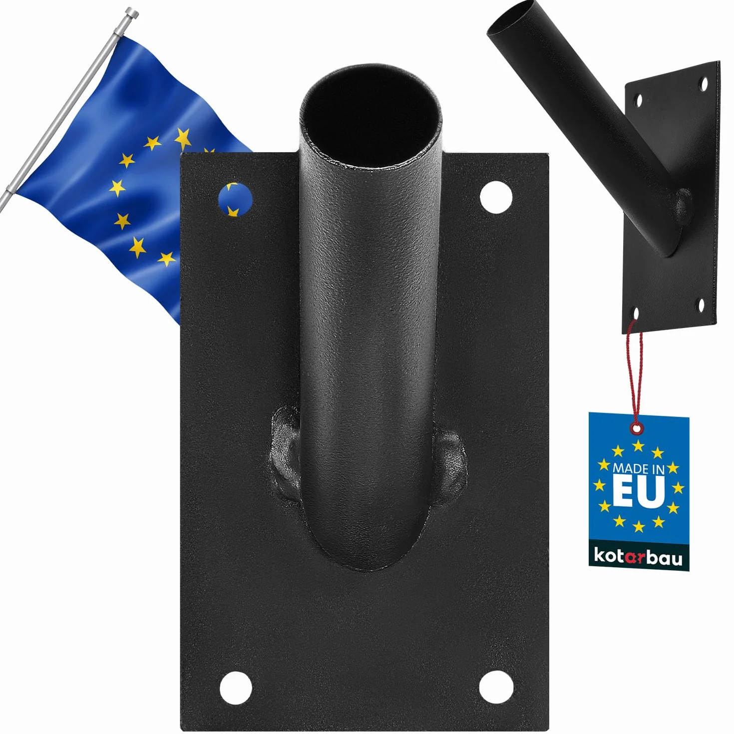 KOTARBAU® Uchwyt Na Flagę Flagowy Pojedynczy Ścienny Stalowy Czarny