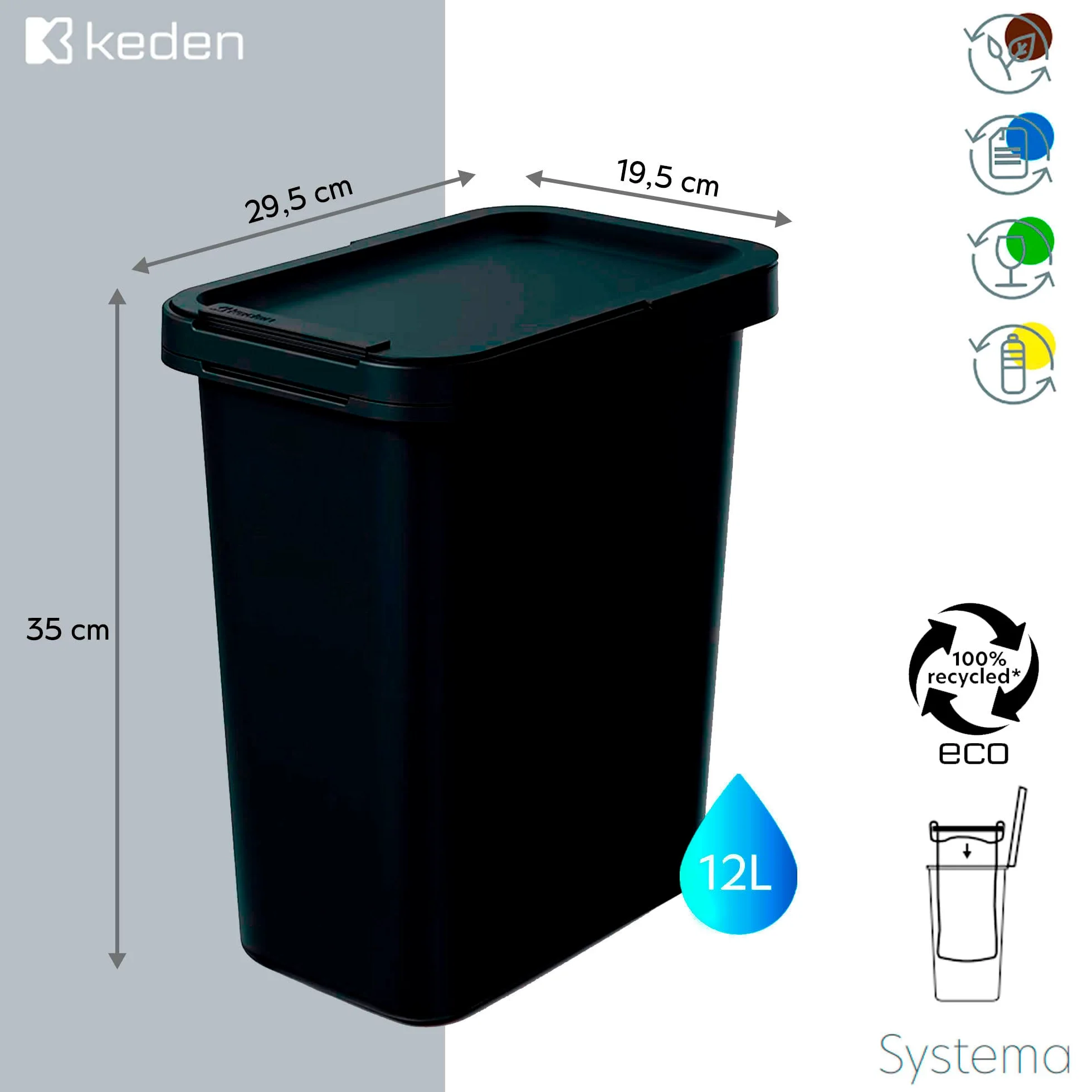 System recyklingu 12L w kolorze czarnym KEDEN