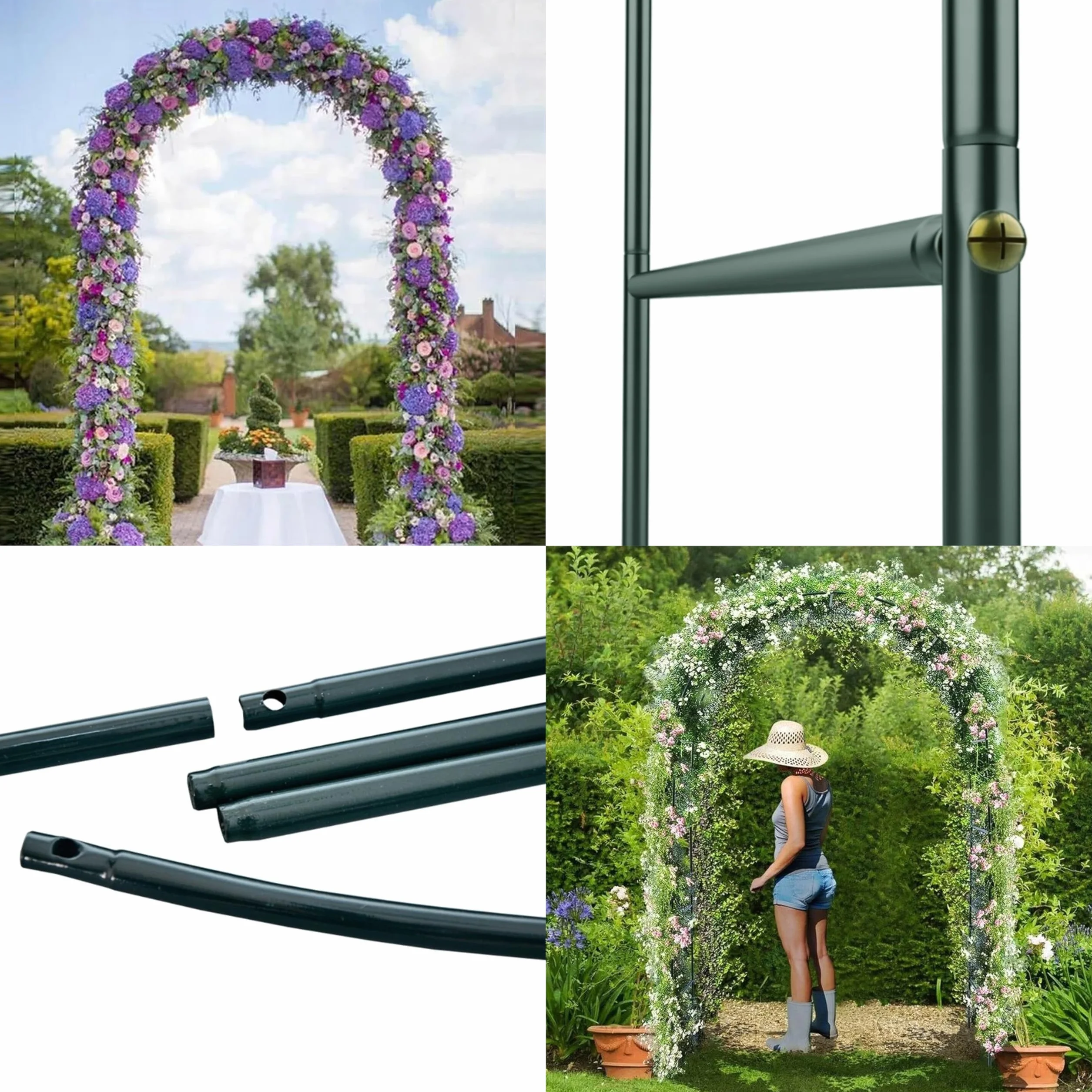 Metalowy łuk pergoli ogrodowej 240 x 140 cm – podpora dla róż, bluszczu i roślin pnących – dekoracyjna brama do dróg i wejść