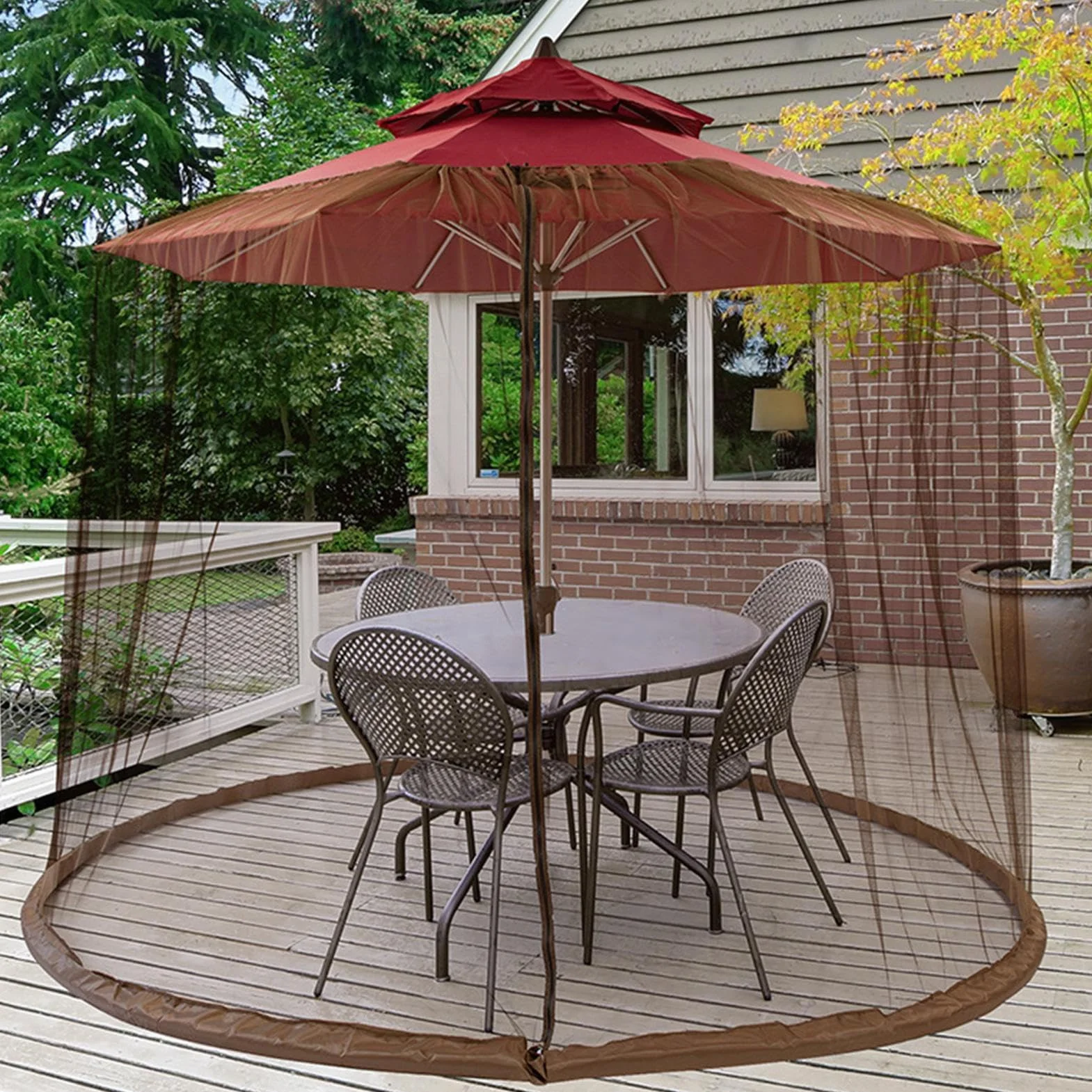 Siatka na parasol tarasowy, siatka ochronna, osłona zadaszenia zewnętrznego, 300 x 230 cm, do siatki przeciwsłonecznej z zamkiem błyskawicznym, wodoodporna i odporna na promieniowanie UV, ochrona