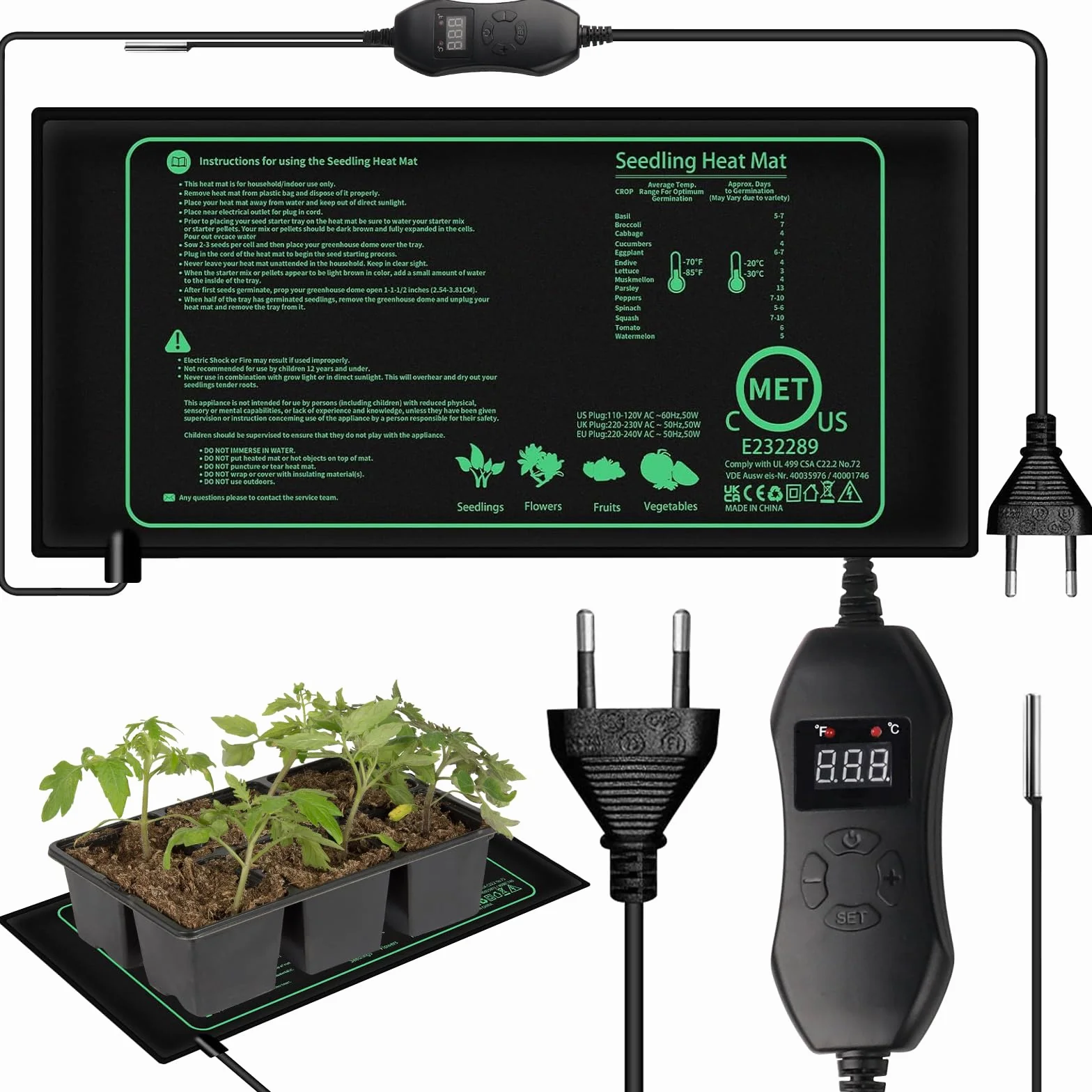 Mata grzewcza Rośliny z termostatem, Podkładka grzewcza o mocy 50 W Reptile Dragon, 52x25cm Podkładka grzewcza w szklarni wewnętrznej, Mata grzewcza Rośliny do i zwierząt domowych