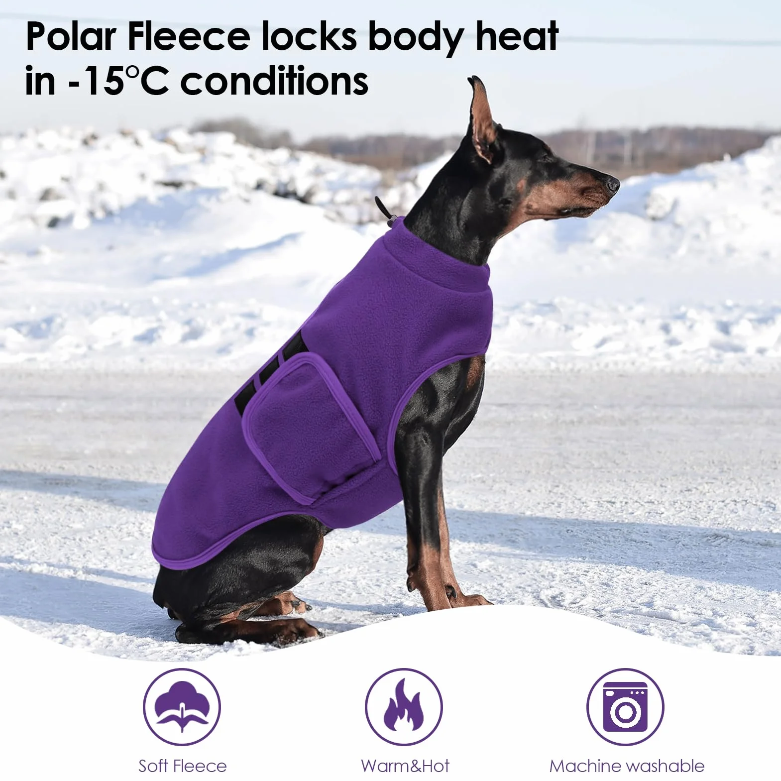 Sweter polarowy dla psa i kota z uprzężą - ciepła kamizelka - fioletowy XS