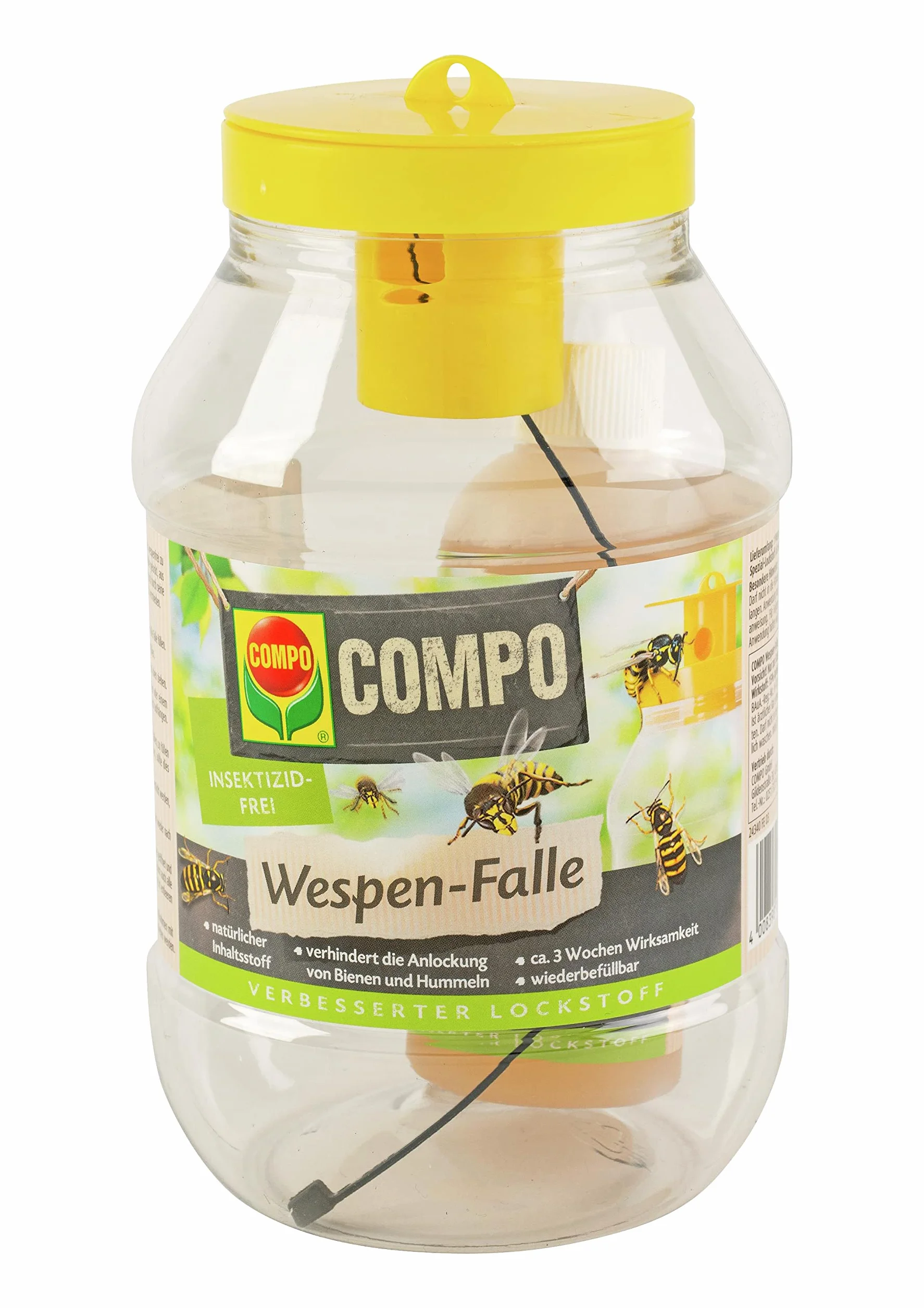 COMPO Pułapka na osy, naturalny składnik, bez insektycydów, długotrwałe działanie, do 3 tygodni, do ponownego napełniania, spray na osy