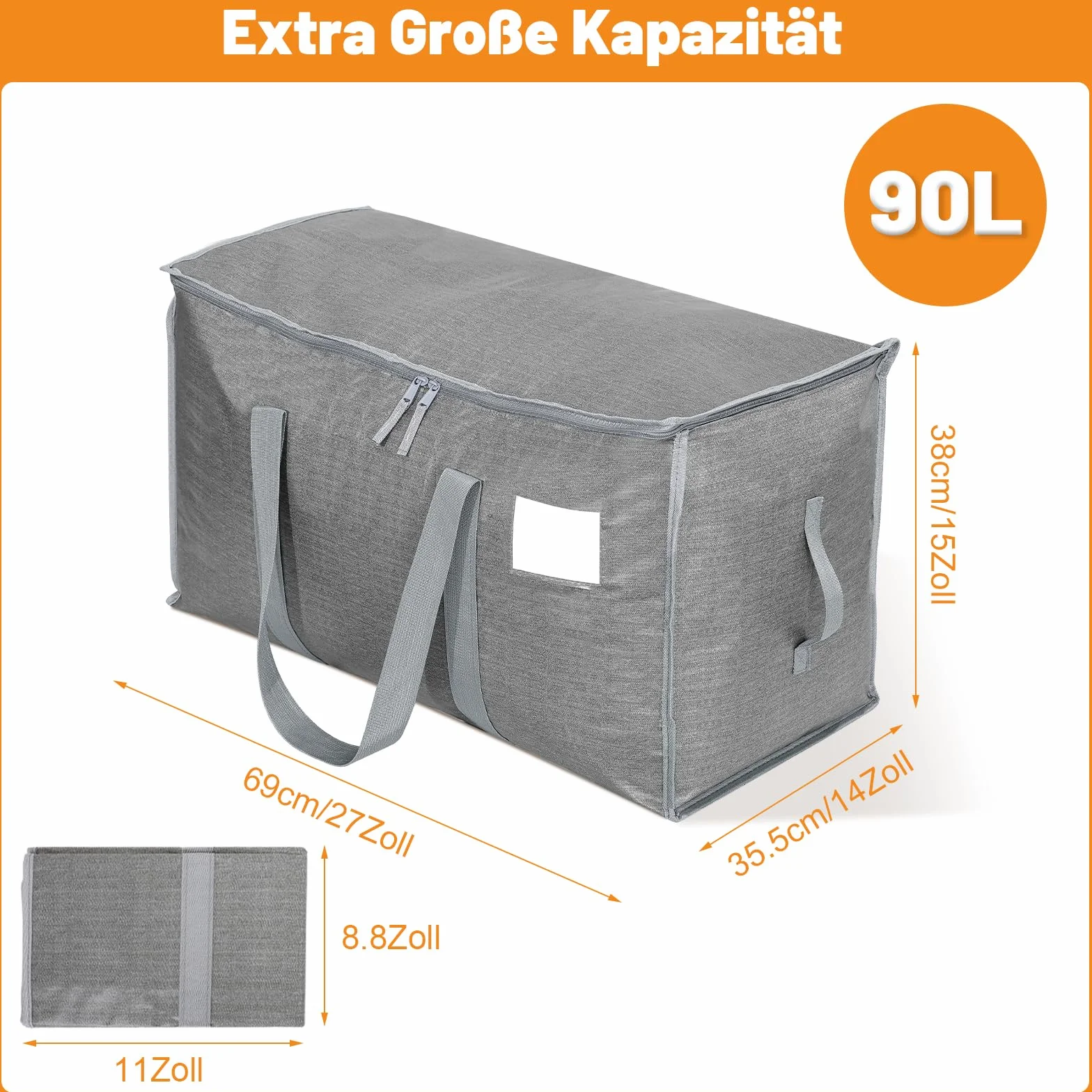 Dntorx 4 sztuki 90L Duża torba do przechowywania z pokrywą, składane pudełka transportowe duże z suwakami, uchwyt do przechowywania ubrań, składane torby transportowe do przeprowadzki, campingu
