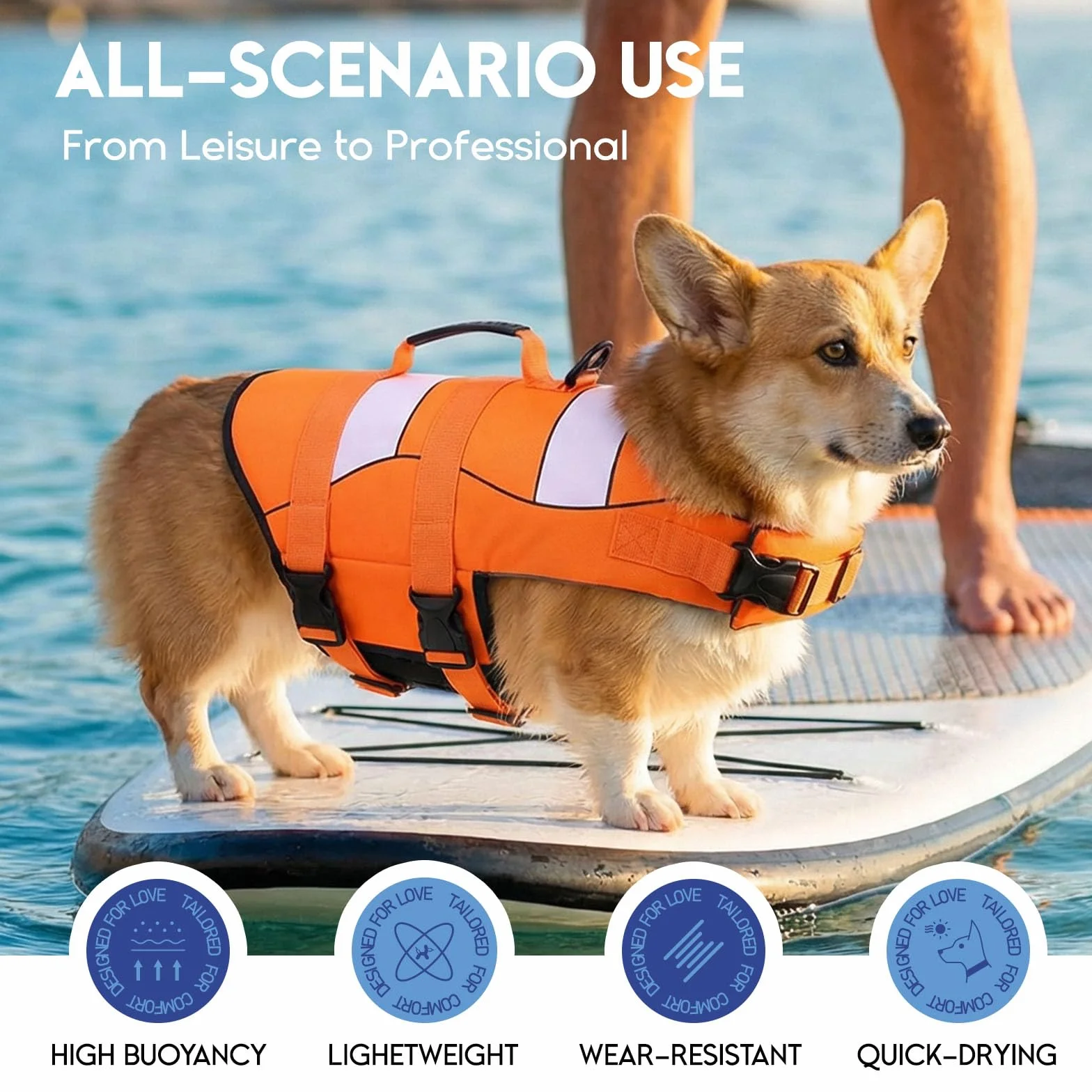 ASENKU Kamizelka ratunkowa dla psa L, regulowana kamizelka dla psa z uchwytem, kamizelka ratunkowa dla buldoga francuskiego jamnika Golden Retriever