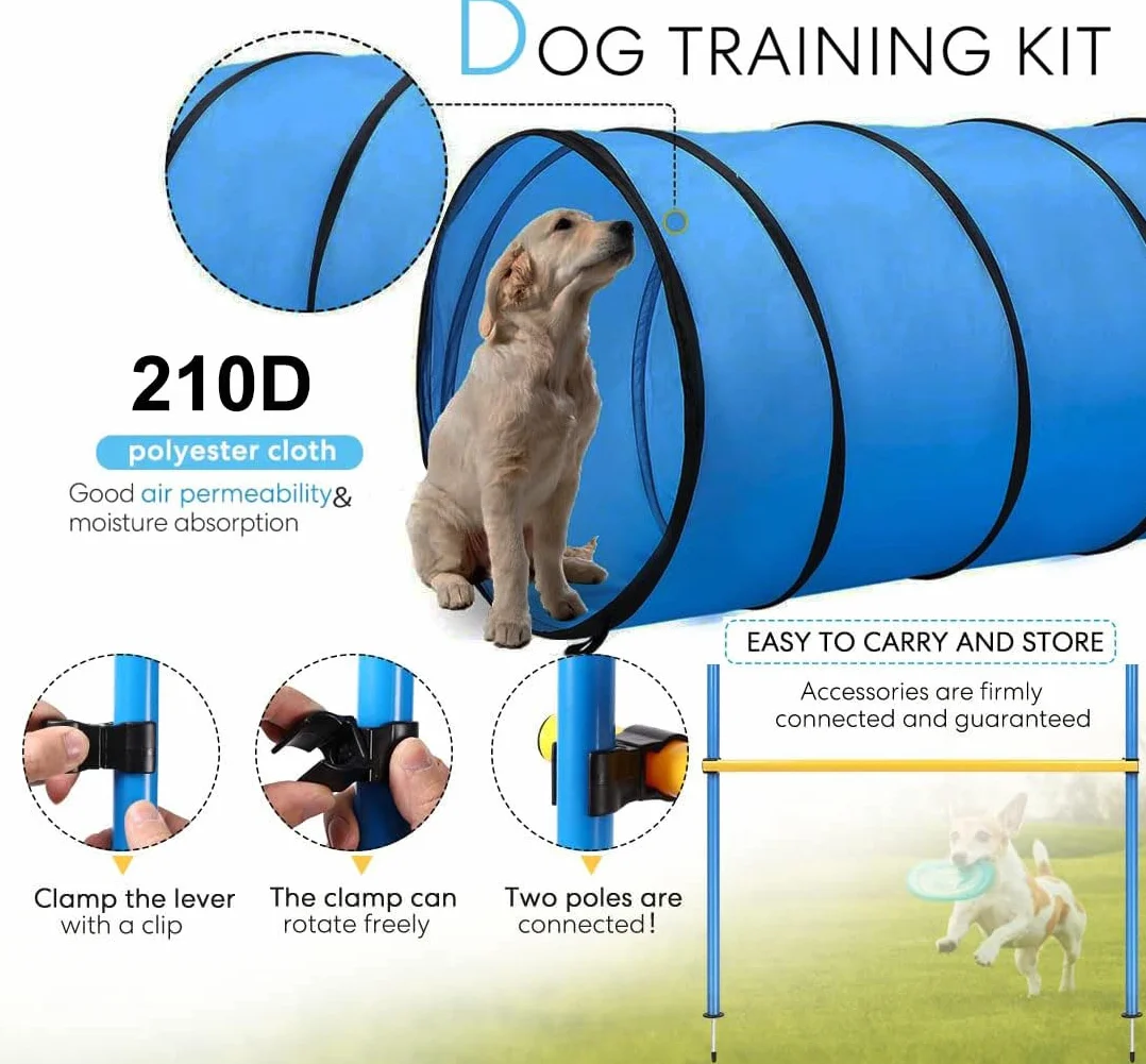 Zestaw agility dla psów, 8 przeszkód, tunel, pierścień, torba