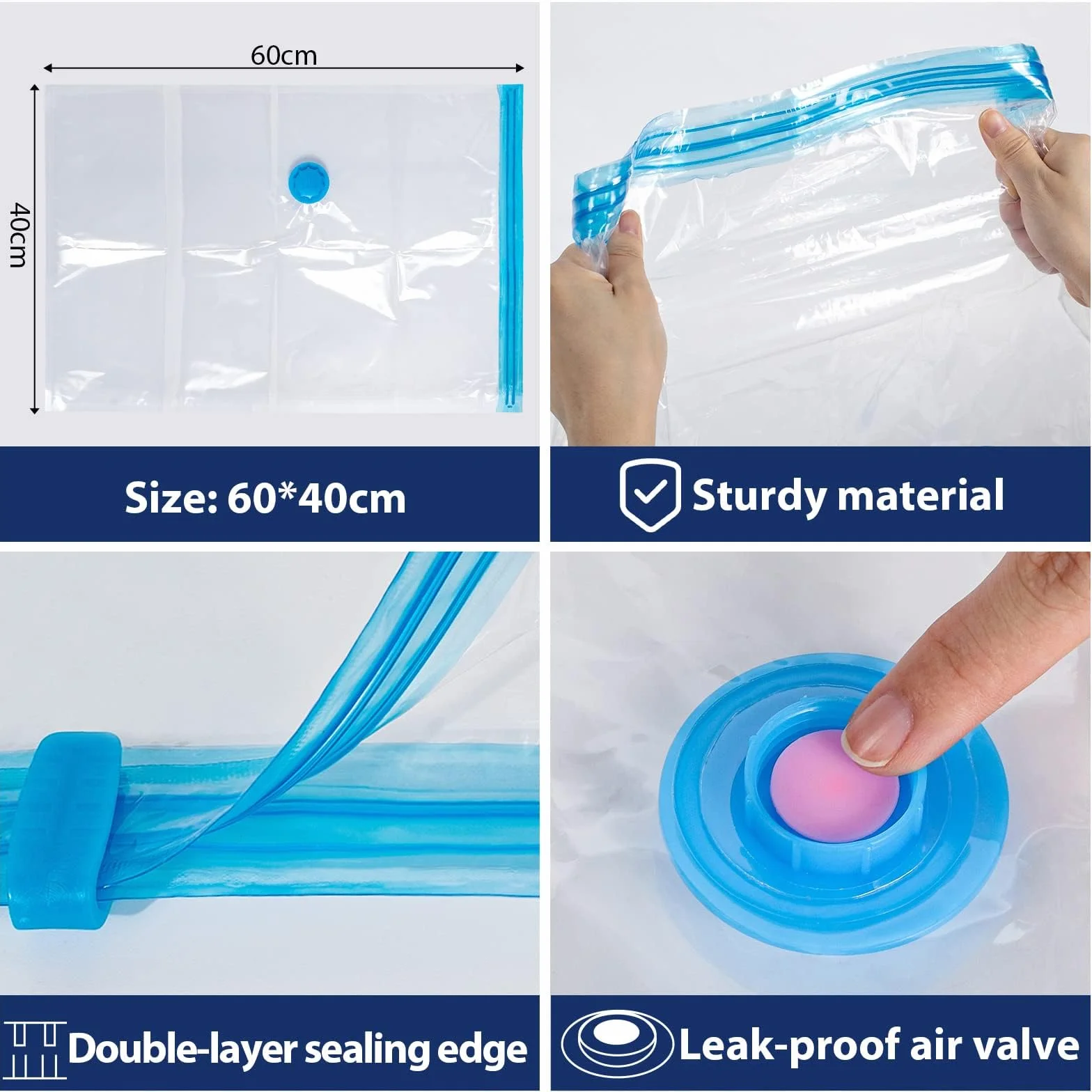12 Worek próżniowy do ubrań - 60x40 cm, oszczędność miejsca do 80%, woreczki próżniowe z materiału PA & PE, wielokrotnego użytku, z ręczną pompą w zestawie, Ventil und Handpumpe