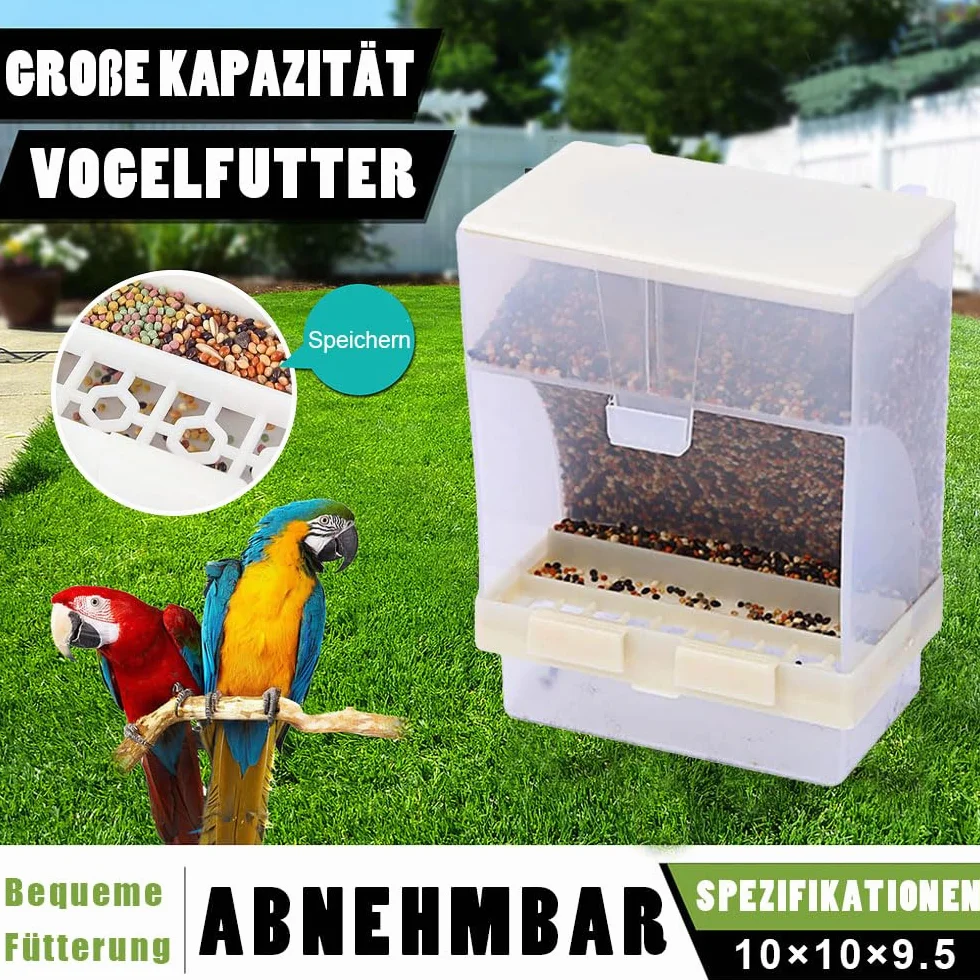 Przezroczysty dozownik karmy dla papużek falistych, kanarków, nimf, zięb, papużek, nasiona, pojemnik na żywność