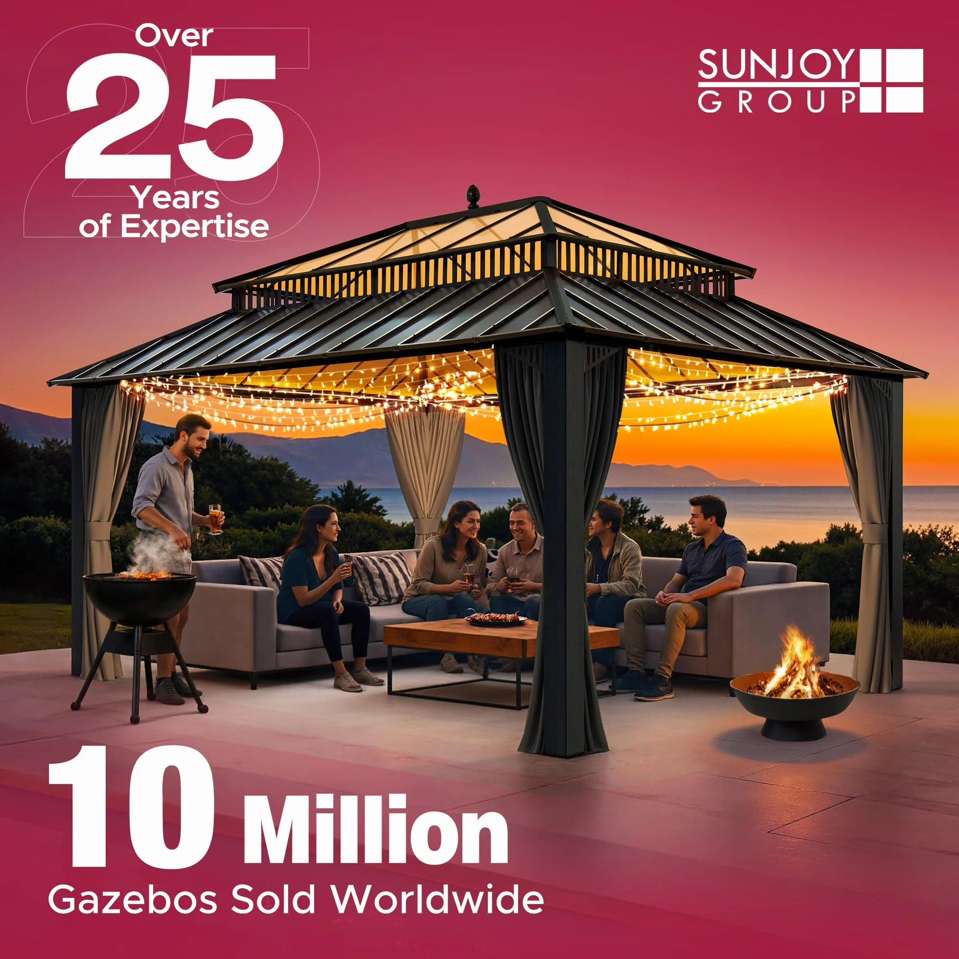 SUNJOY Wiata Samochodowa Outdoor 6,1 × 3,6 m, Dach ze Stali Malowanej Proszkowo, Grubsze Słupy 10 cm, Wytrzymałe Zadaszenie na Samochód, Ochrona UV i Wodoodporność, Pawilon Ogrodowy na SUV, Pickupy i