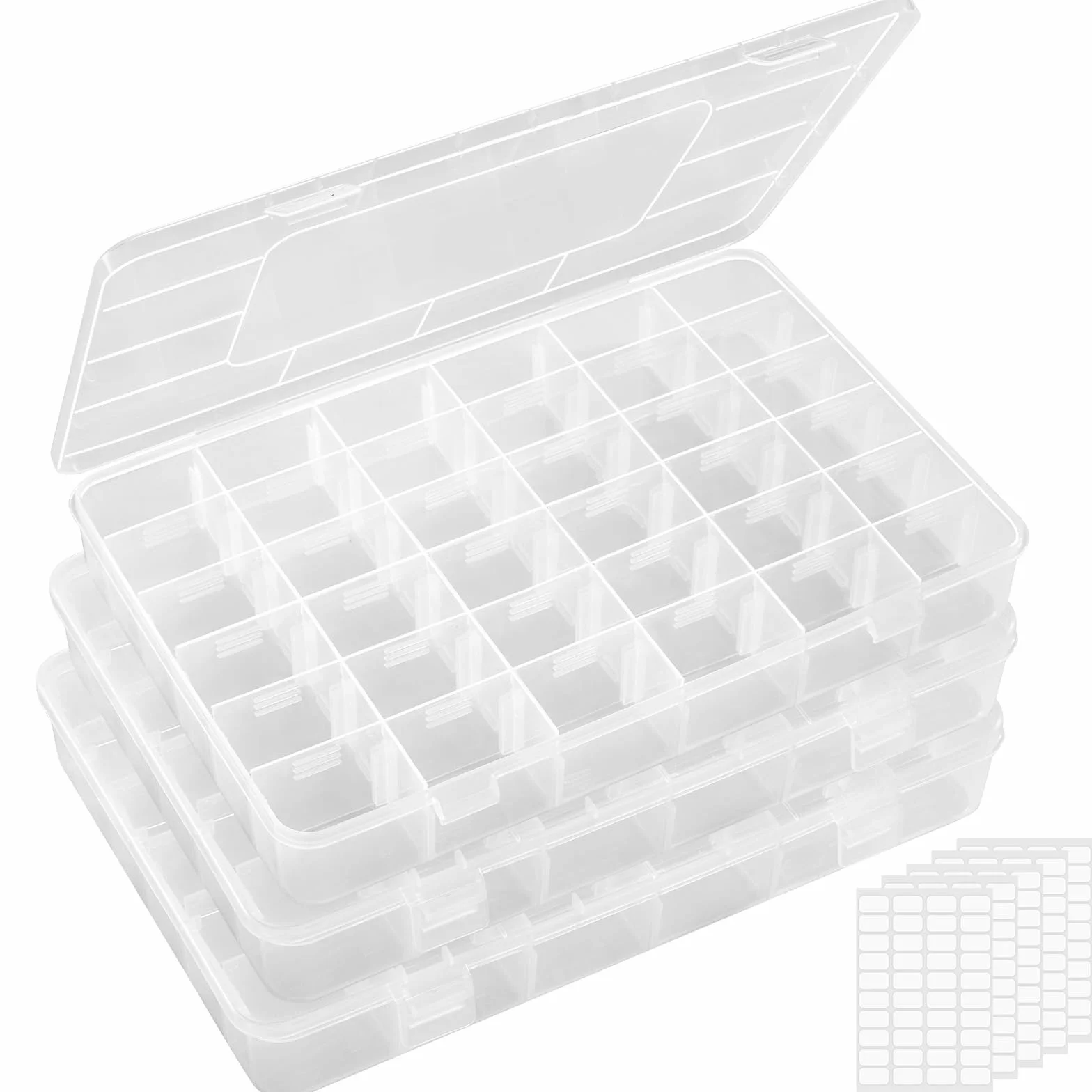 Lifewit 3-pak 36 Kratek Jasny Piętrowy Plastikowy Pojemnik Przechowywania Z Regulowanymi Przegródkami Dla Koralików, Diy Sztuki, Rzemiosła, Biżuterii, Sprzętu Rybackiego Z 5 Arkuszy Naklejki Etykiety