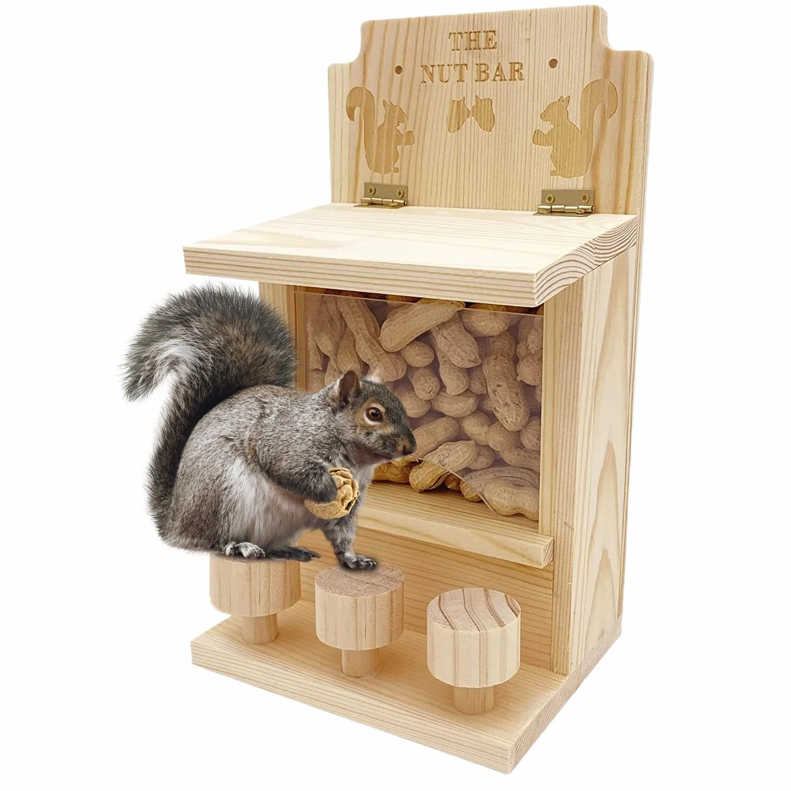 Karmnik sto?owy dla wiewiórek, drewniany karmnik dla wiewiórek, karmnik dla wiewiórek, do u?ytku zewn?trz, wielofunkcyjny karmnik dla wiewiórek, domek do karmienia wiewiórki, podwórko ogrodowe