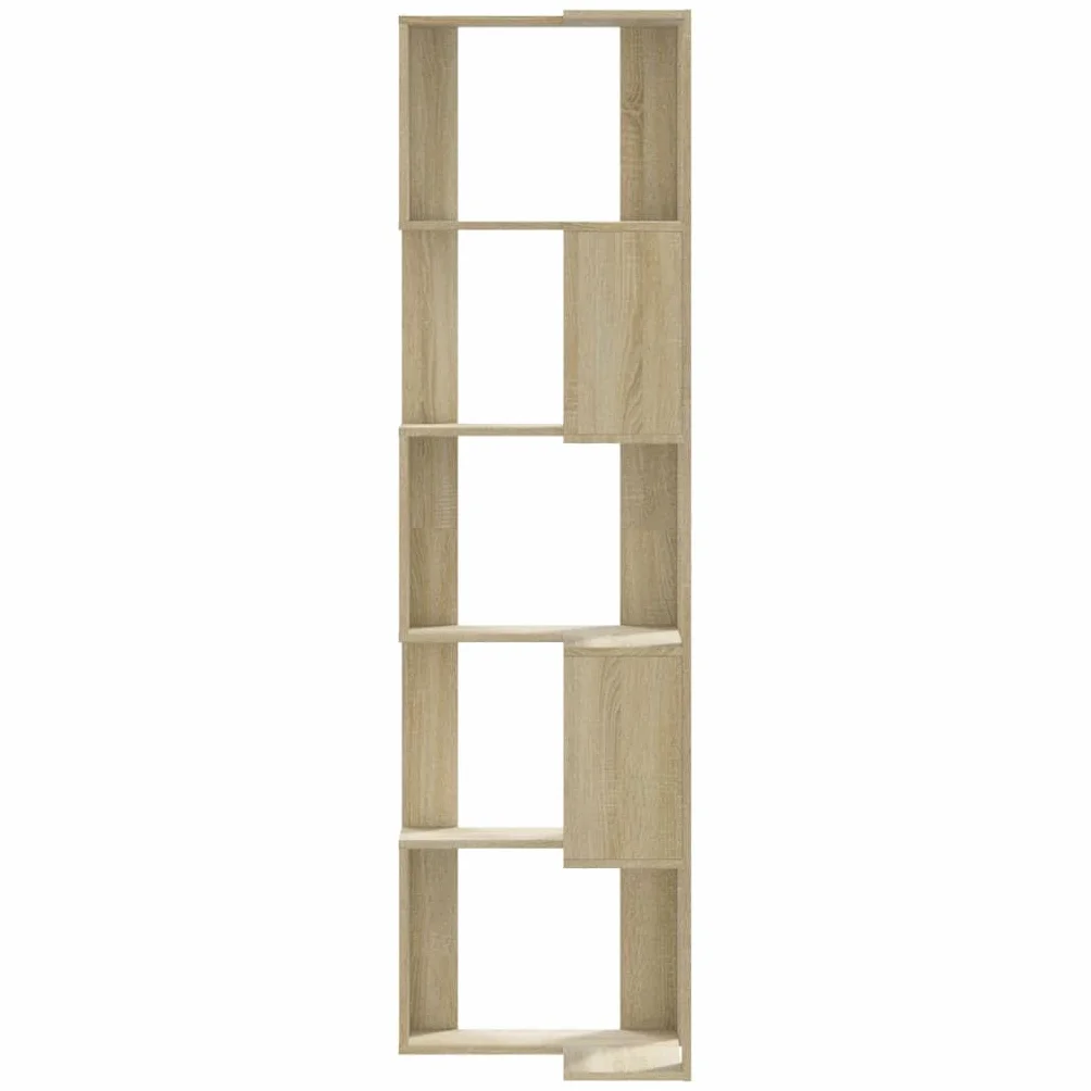 Narożny regał na książki, 5 półek, dąb sonoma, dekoracyjny regał biurowy do hotelu, 50 x 50 x 179 cm, materiał drewnopochodny