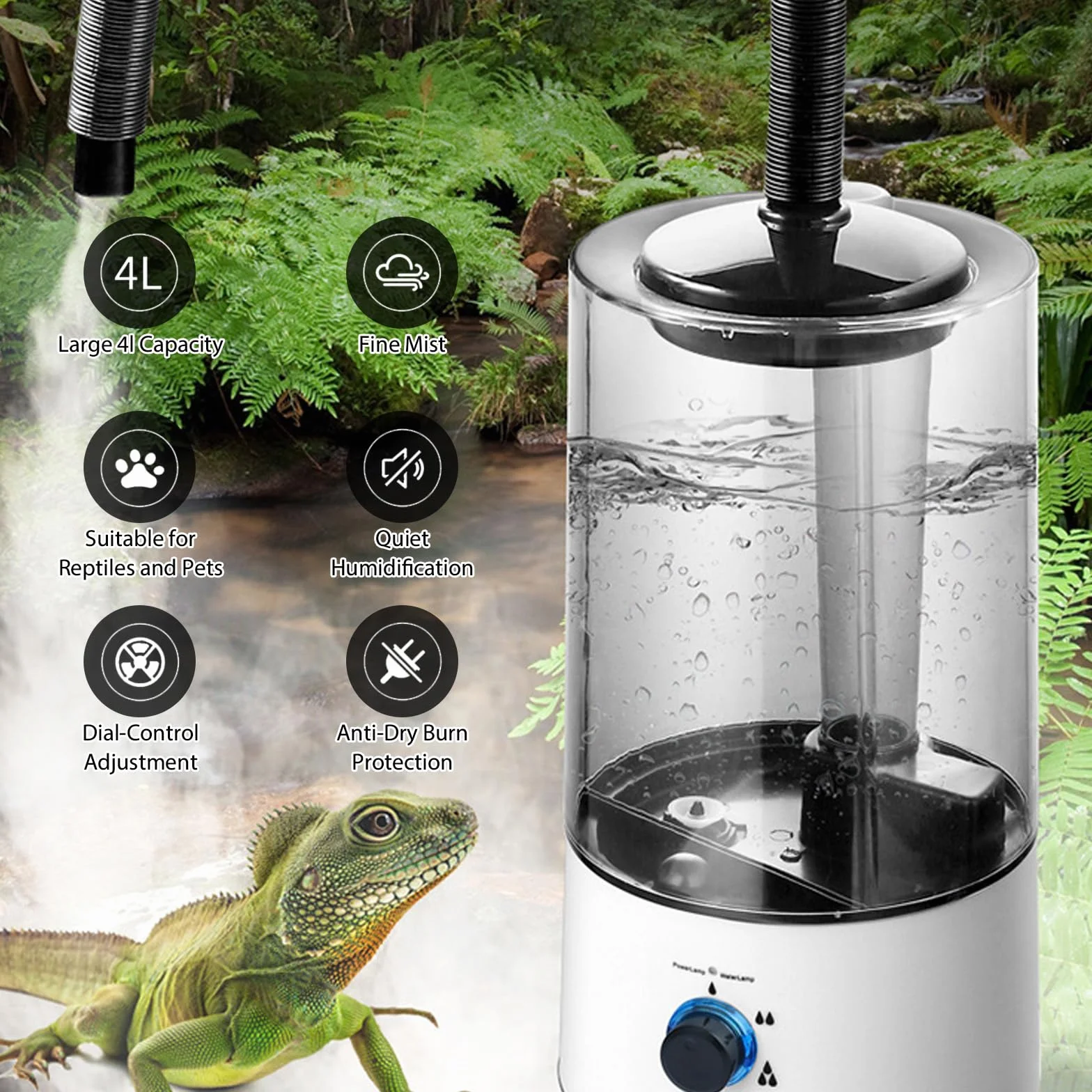 4 l nawilżacz powietrza do terrarium, nebulizator terrarium z wysuwaną podwójną warstwą, trzystopniowa regulacja wielkości rozpylania, terrarium, nawilżacz powietrza do różnych gadów