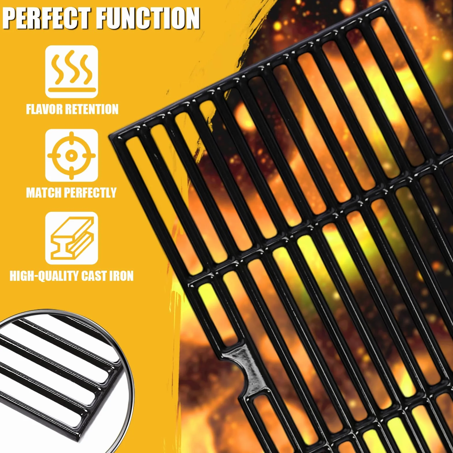 GFTIME 43 cm x 24 cm żeliwny ruszt do gotowania dla grilli Charbroil, 3 sztuki