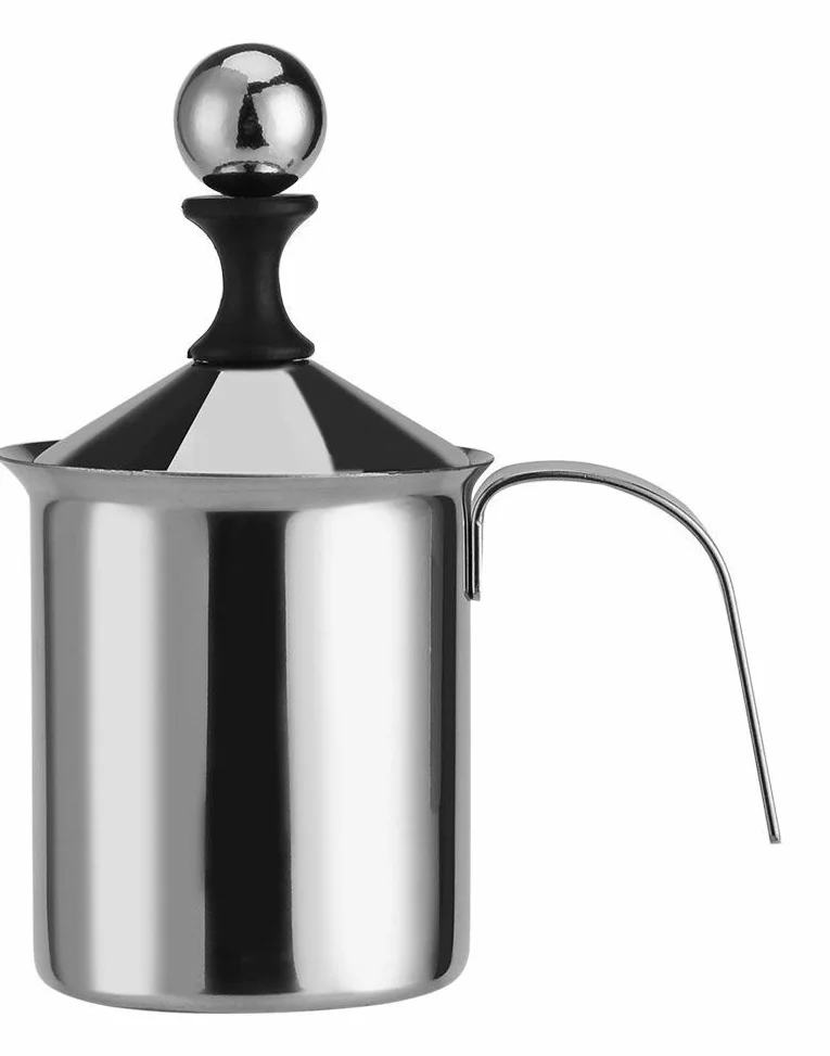 Yosoo 400 ml/800 ml ręczny spieniacz do mleka ze stali nierdzewnej do cappucino, latte macchiato 400 ml, srebrny