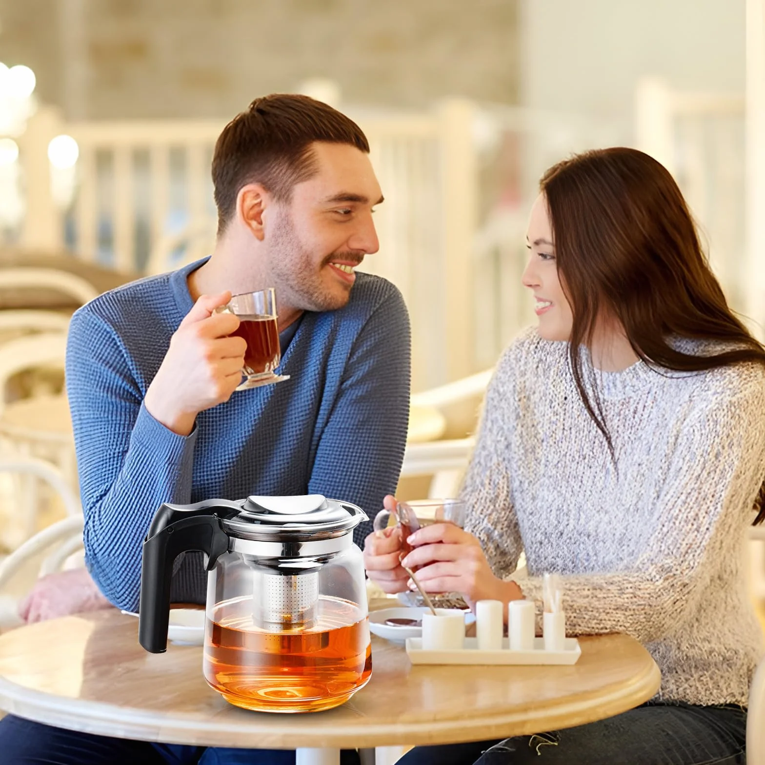dzbanek do herbaty ze szkła, premium dzbanek do herbaty z wkładem sitowym, 1,5 litra szklana dzbanek do herbaty z pokrywką i filtrem sitowym ze stali nierdzewnej, szklany dzbanek do herbaty na