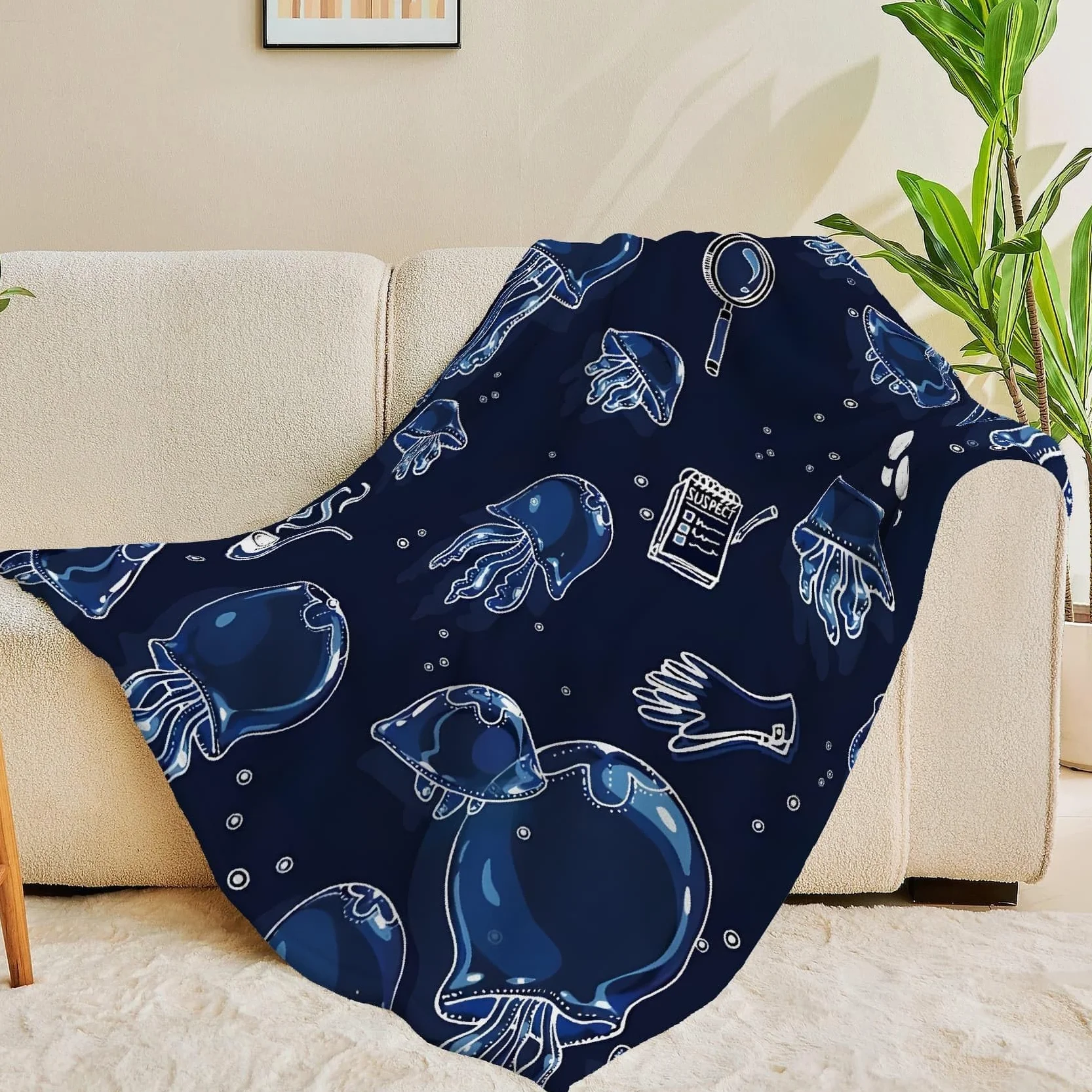 Qualle Przytulny koc, w stylu detektywistycznym, koc polarowy z mikrofibry, przytulny, nadaje się do salonu i sypialni, dekoracja domu, 220 x 240 cm
