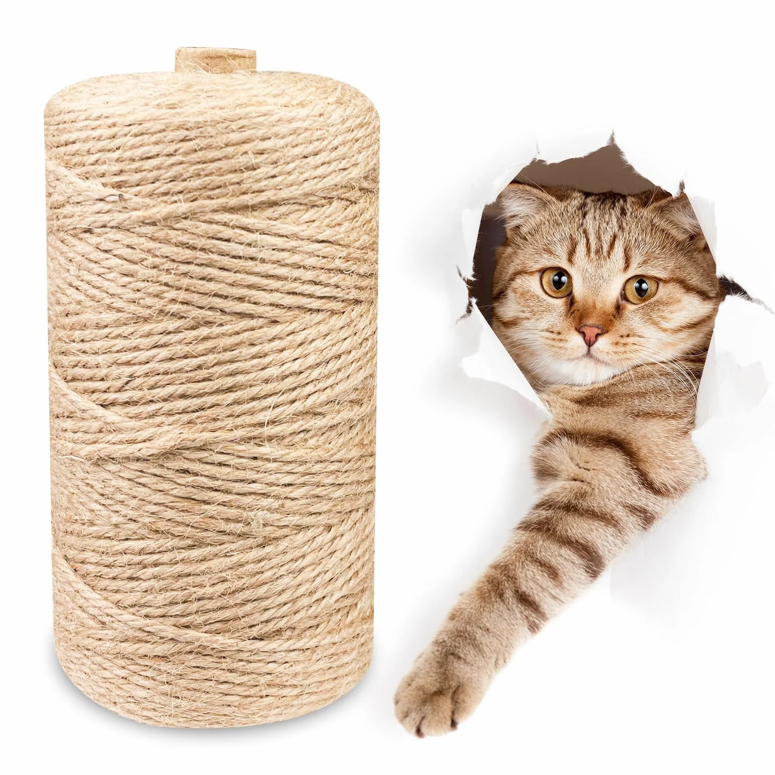Magrimaxio Jute Rope, Natural Sisal Rope 6 mm X 50m, Cat Scratching Rope for Garden Decoration, Jute Rope Repair Replace Cat Scratching Post, Cat Toy Rope, Cat Tree Rope, Cat Toy Rope, Cat Tree Rope