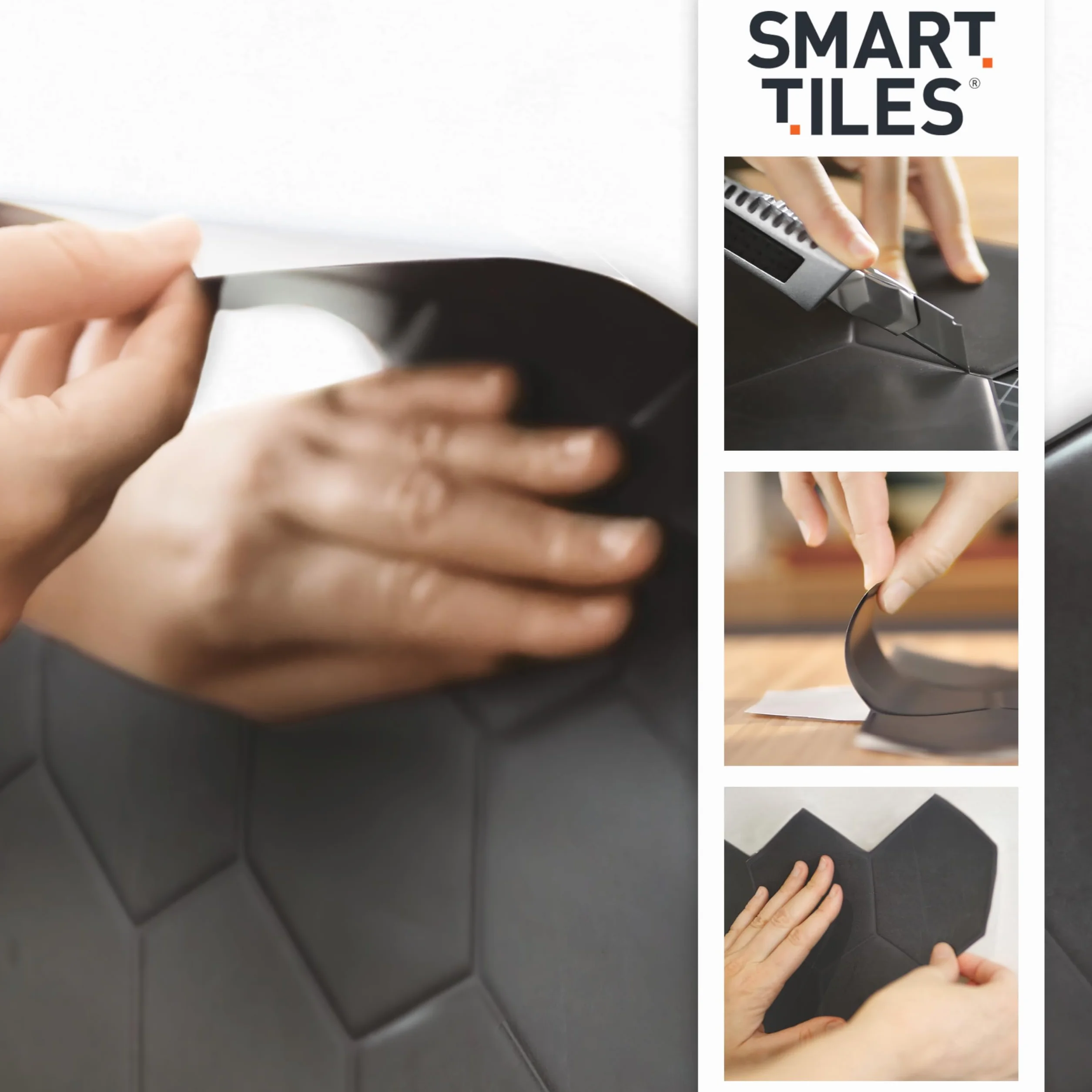 Smart Tiles Samoprzylepne płytki do kuchni i łazienki – beżowe/szare, naklejki na płytki 3D, tylna ścianka kuchenna, panele ścienne, 5 płytek (22,86 x 22,86 cm), łatwy montaż, wyprodukowano w Kanadzie