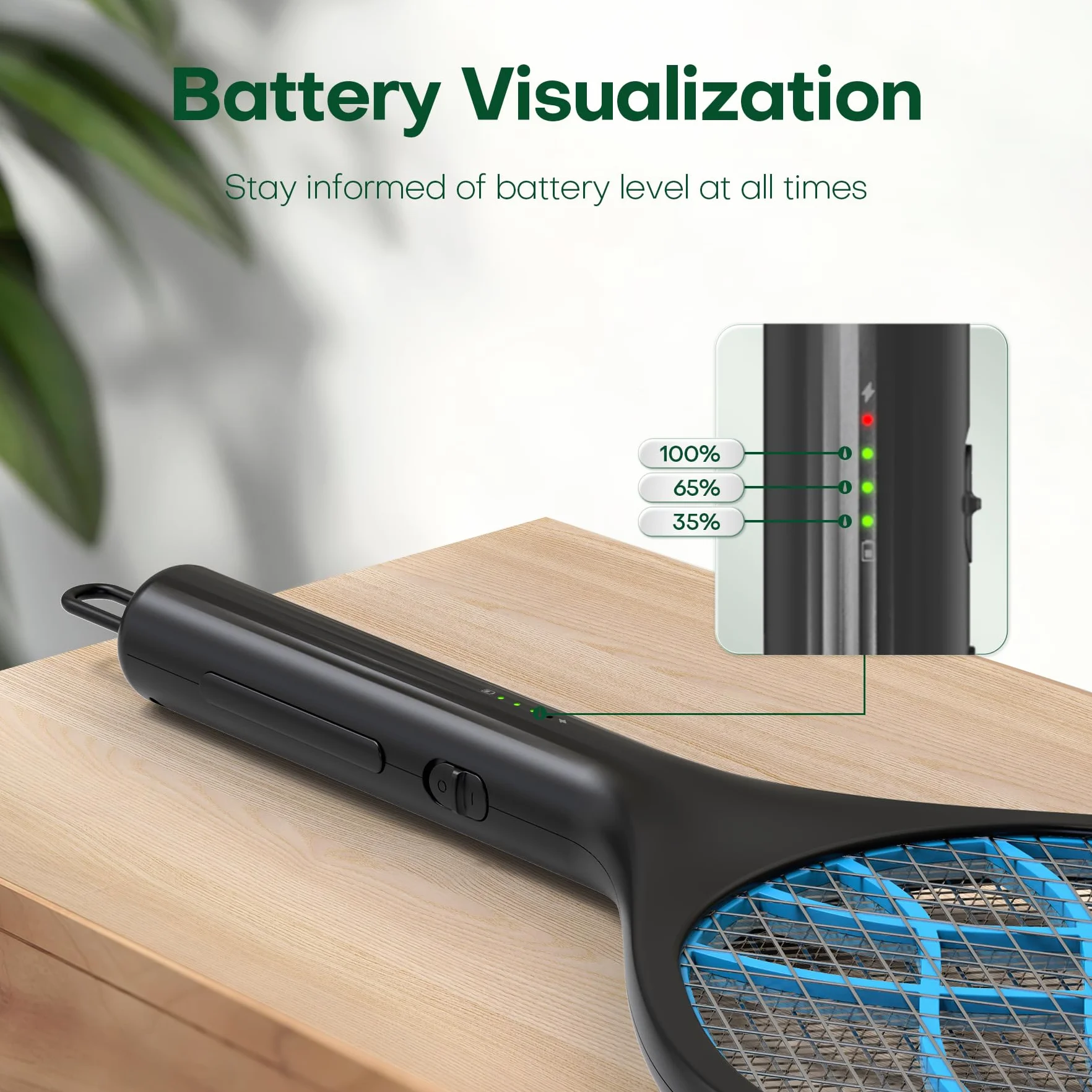 VEGREM Elektryczna Łapka na Muchy, 4000V, lampka sygnalizacyjna zasilania, akumulator 1500mAh z możliwością ładowania przez USB-C, 3-warstwowa siatka ochronna, lina do zawieszenia