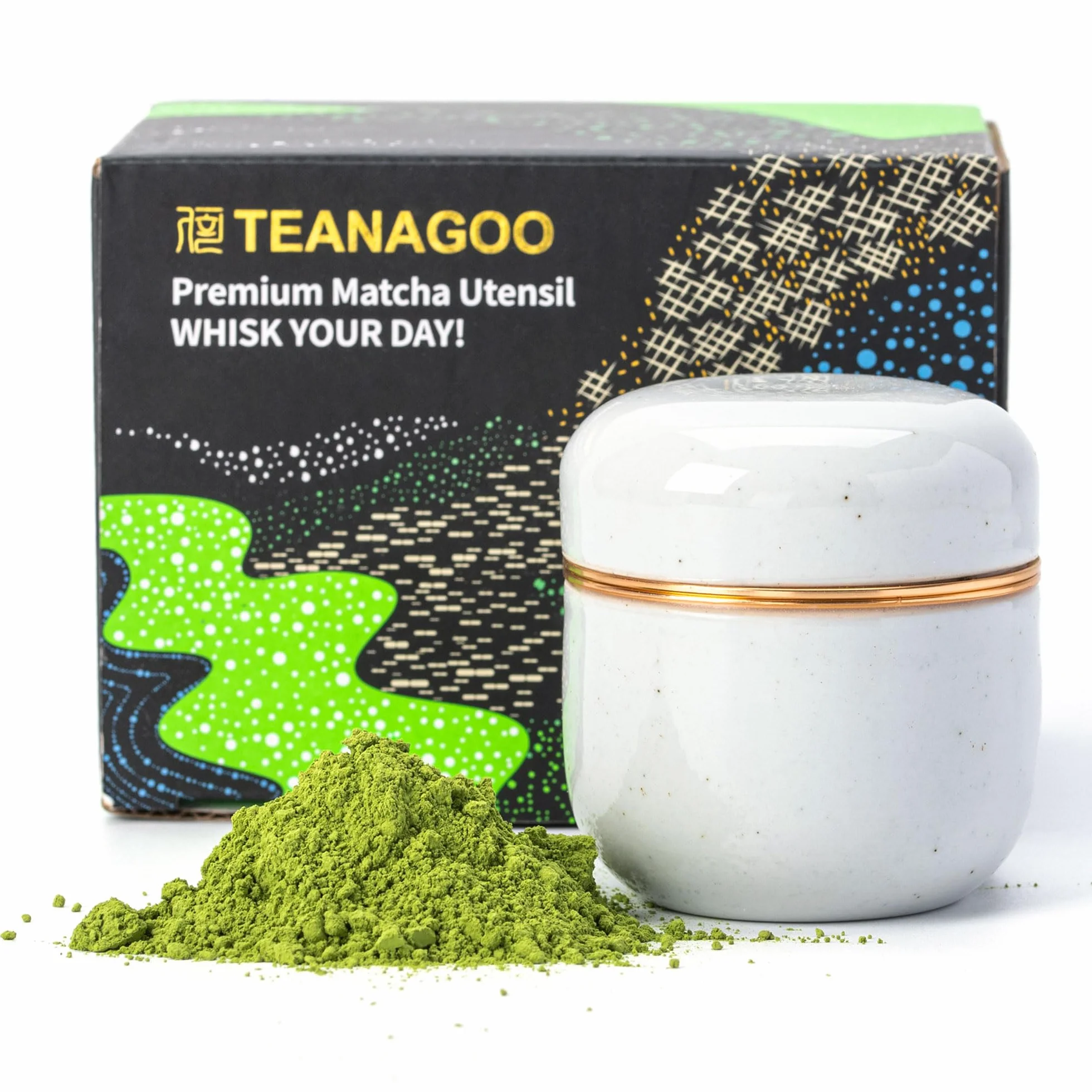 TEANAGOO Ceramic Matcha Jar | Przenośny pojemnik 2,8 uncji / 82,8 ml zapewniającą świeżość, idealny na 18 g proszku Matcha, przyjazny w podróży i kompaktowy design, X3, Lt.grey