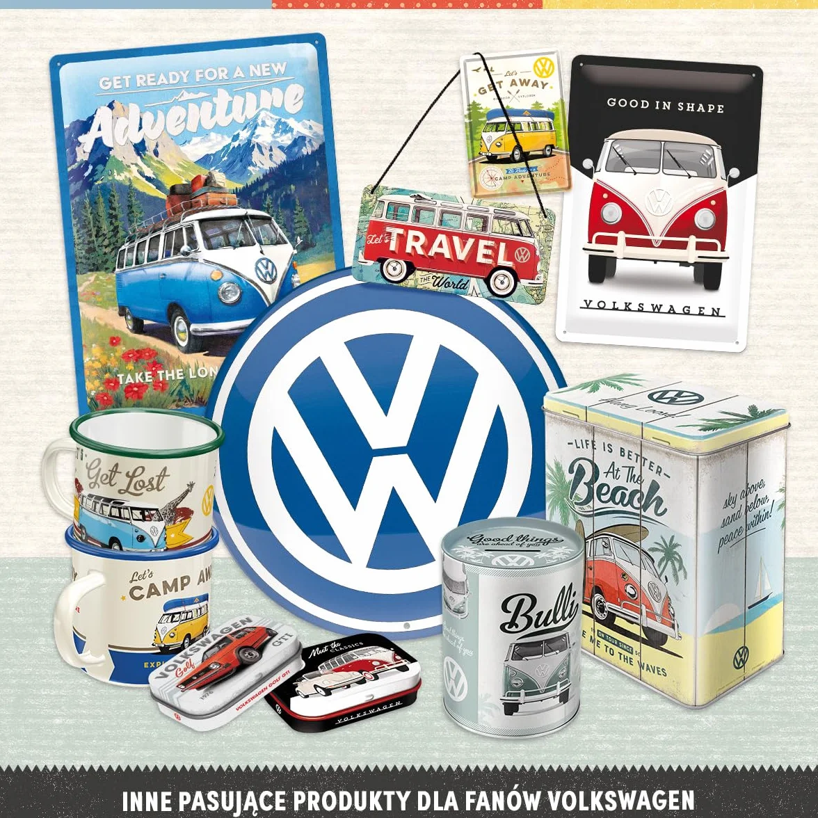 Nostalgic-Art Retro skarbonka, 600 ml, VW Bulli – Let's Get Lost – Pomysł na prezent dla miłośnika Volkswagena Busa, Official License Product (OLP), metalowa skarbonka, Styl vintage