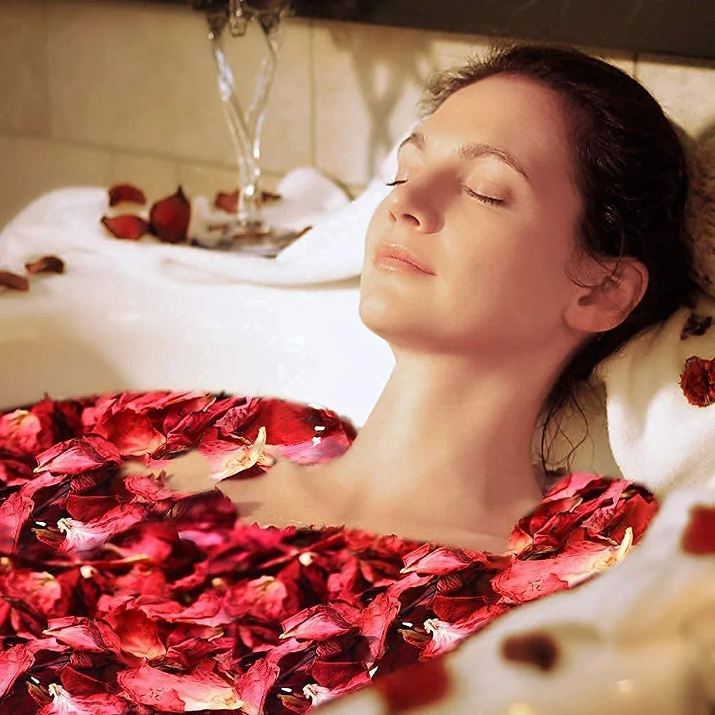 Lvcky 100 g naturalnych, suszonych płatków róży prawdziwych, suchych czerwonych płatków róży, do kąpieli stóp, ciała, spa, na wesele, konfetti, do domu, rękodzieła, akcesoria