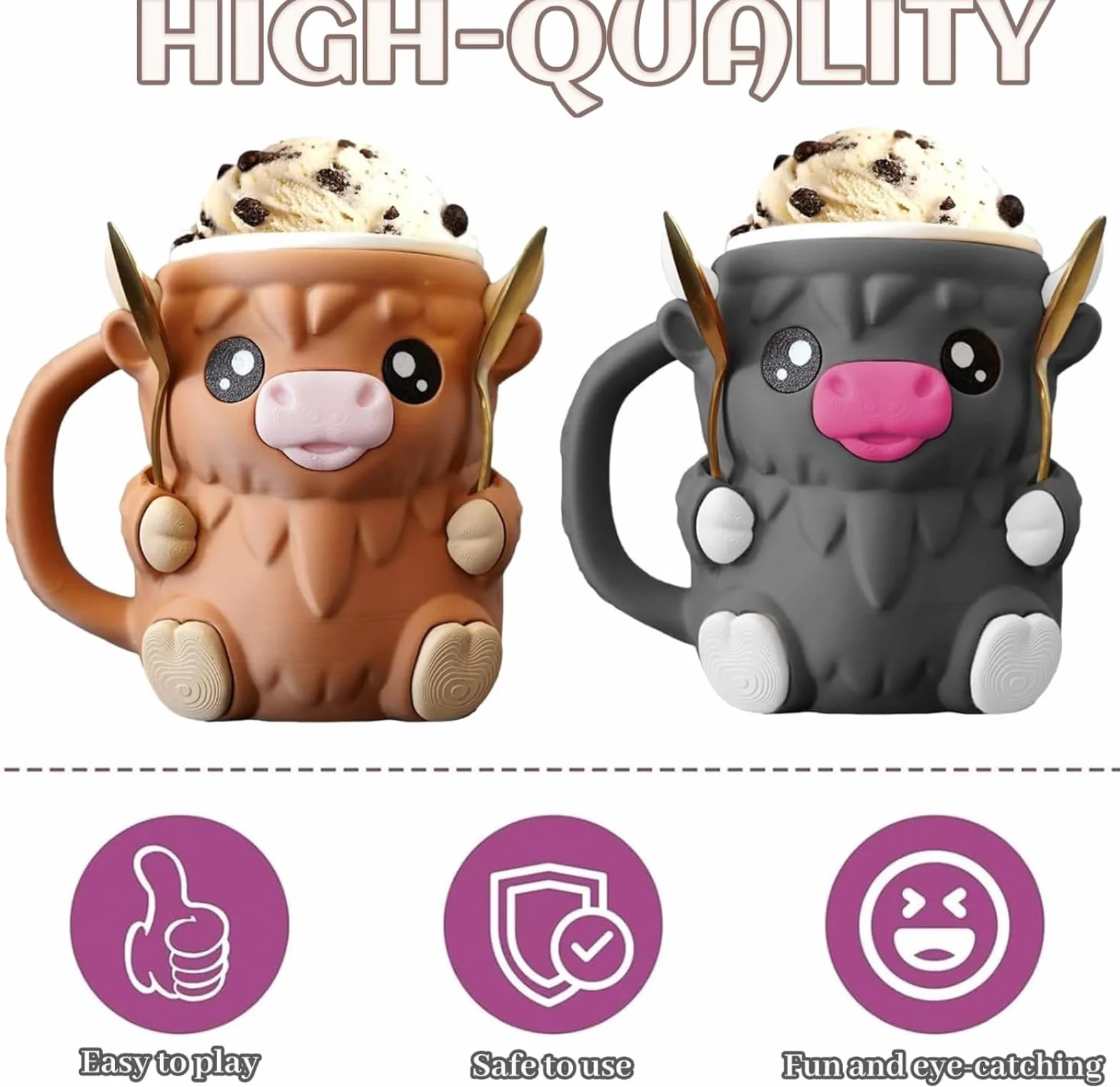 Générique Cow Ice Cream Cup Holder, krowa uchwyt na kropki do lodów z przekąską, łyżka, antypoślizgowa podstawa, antypoślizgowy uchwyt, lód przytulny rękaw